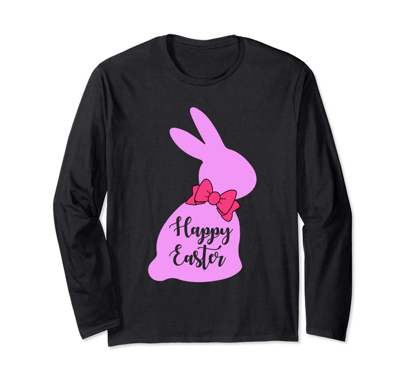 Happy Easter Bunny Silhouette Bow Long Sleeve T Shirt Gift