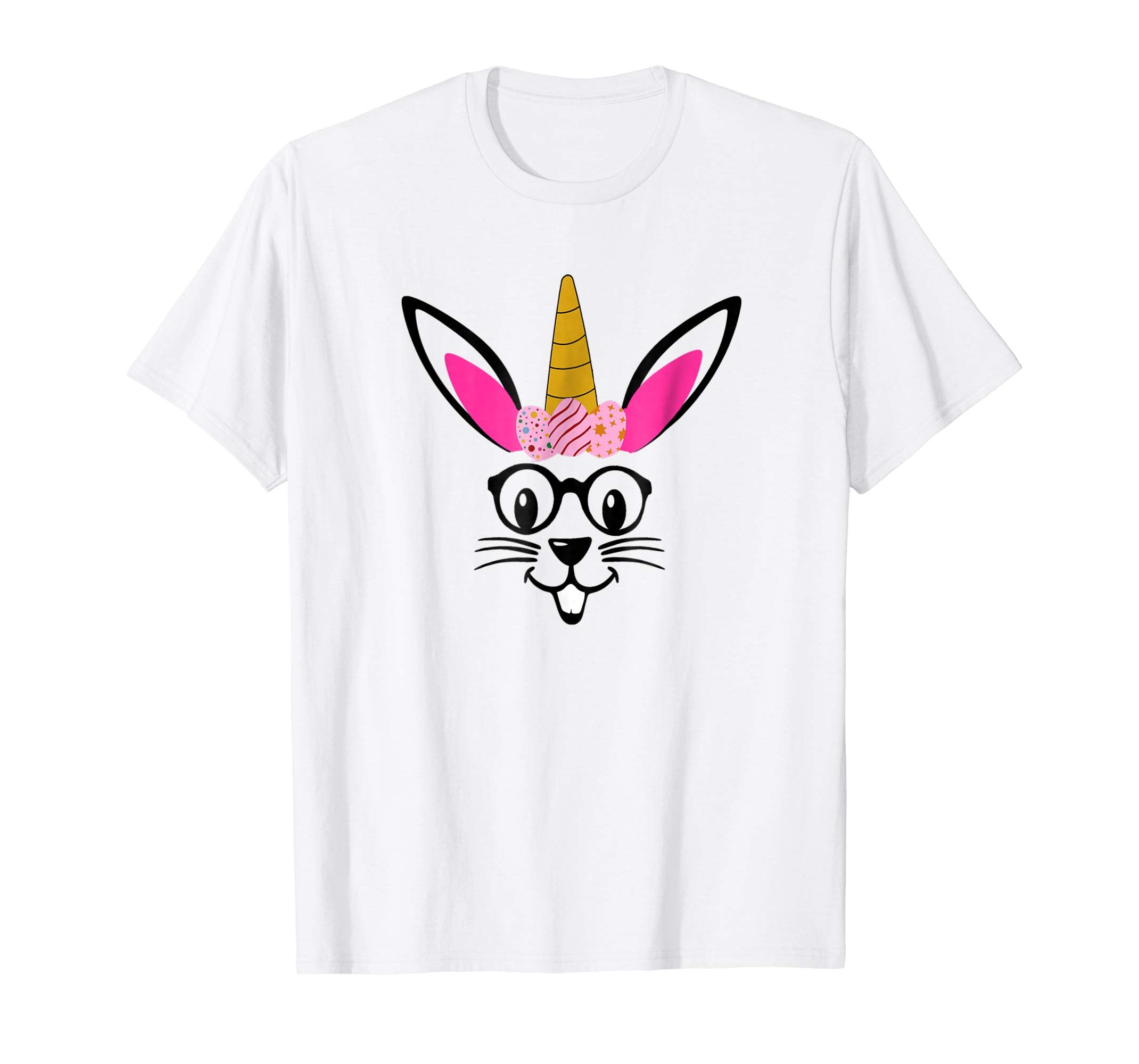 Easter Eggs Unicorn Crown Nerdy Hipster Bunny Face T-Shirt
