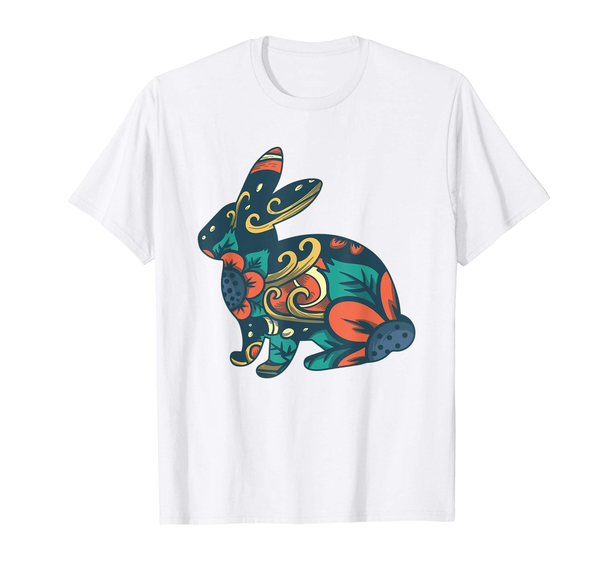 Easter T Shirt with Cute Bunny and Orange Flowers