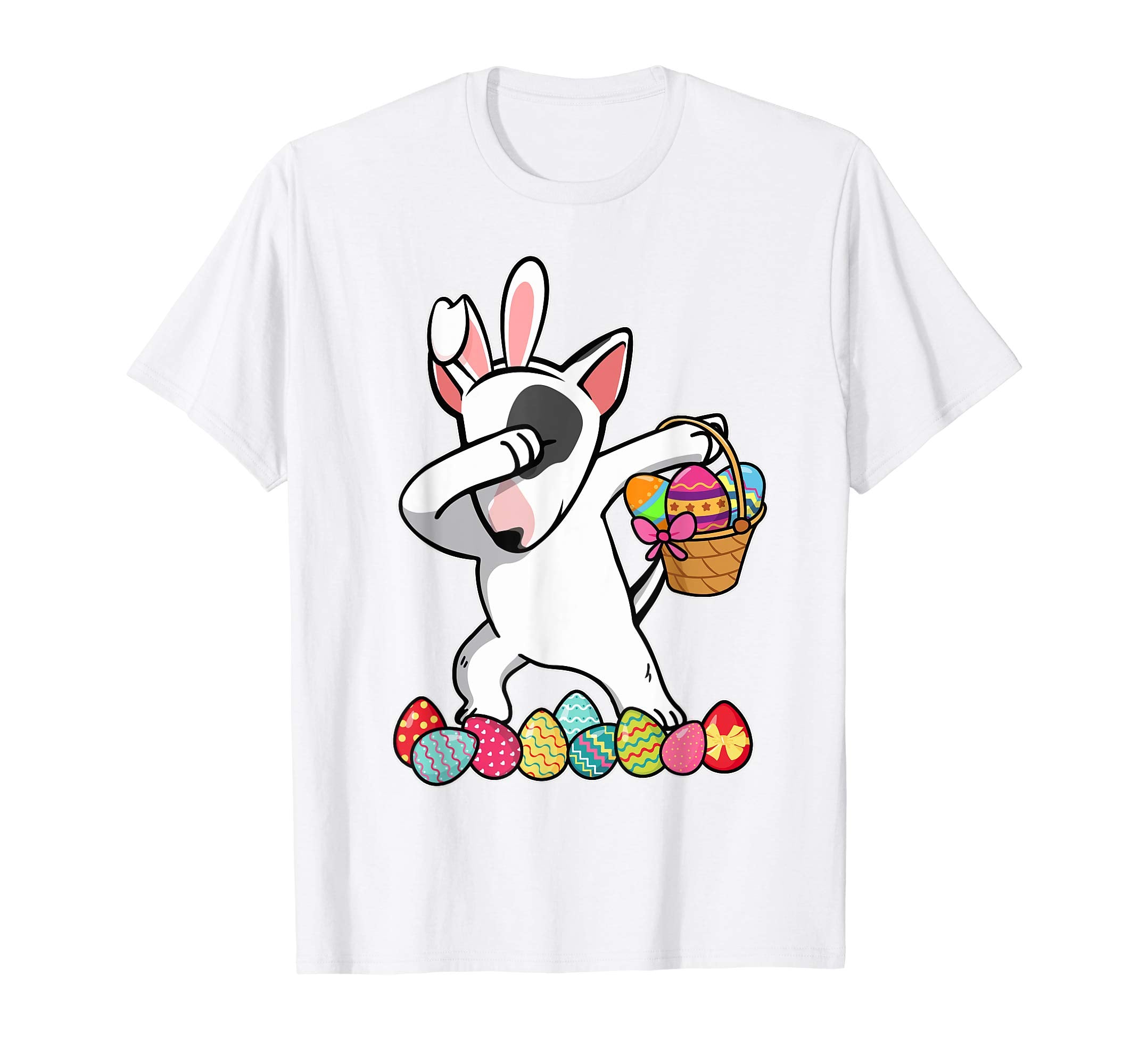 Bull Terrier Dabbing Easter Bunny Egg Basket Hunting T-Shirt
