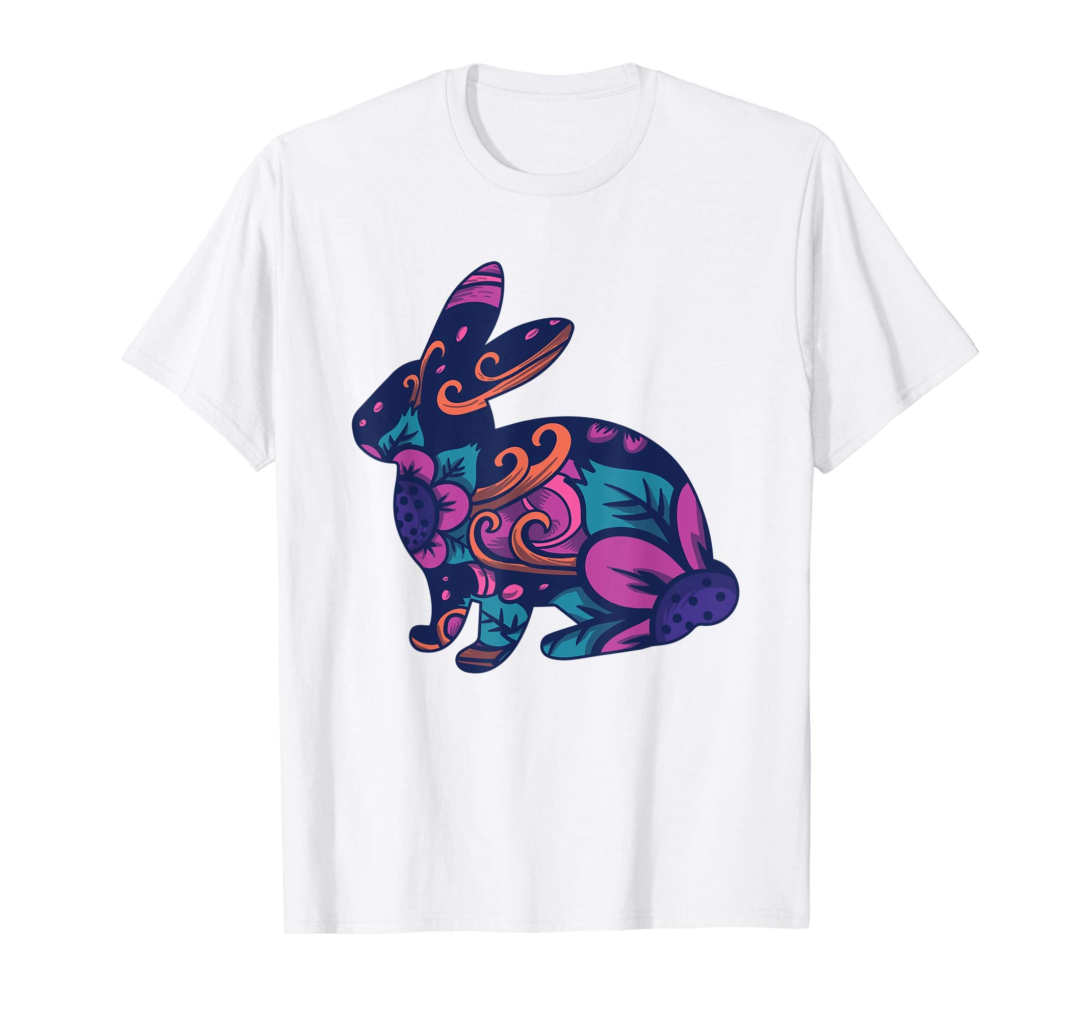 Easter T Shirt with Cute Bunny and Purple Flowers