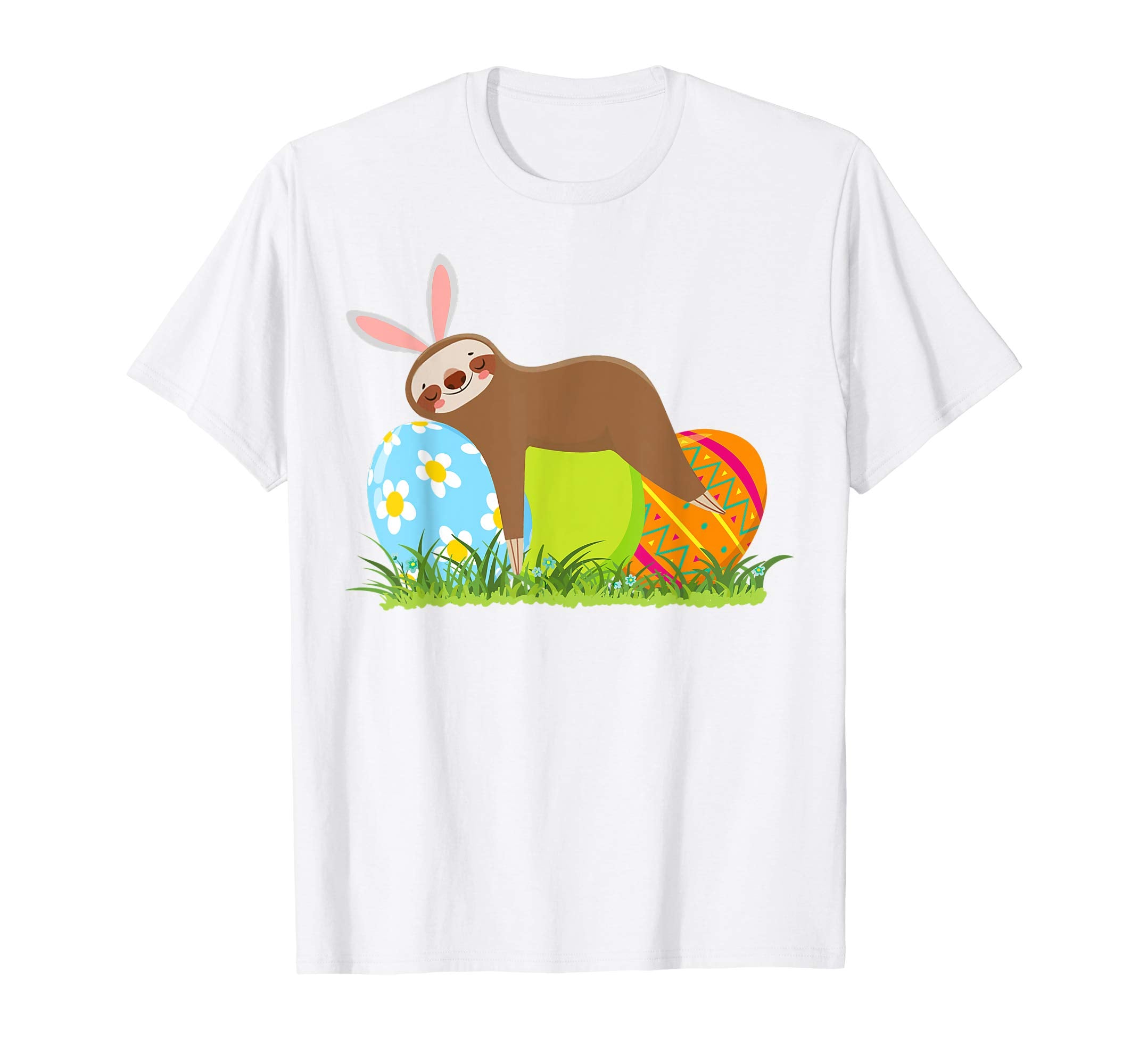 Funny Sloth Easter Day Bunny Ear Egg Easter Shirt Boys Girls
