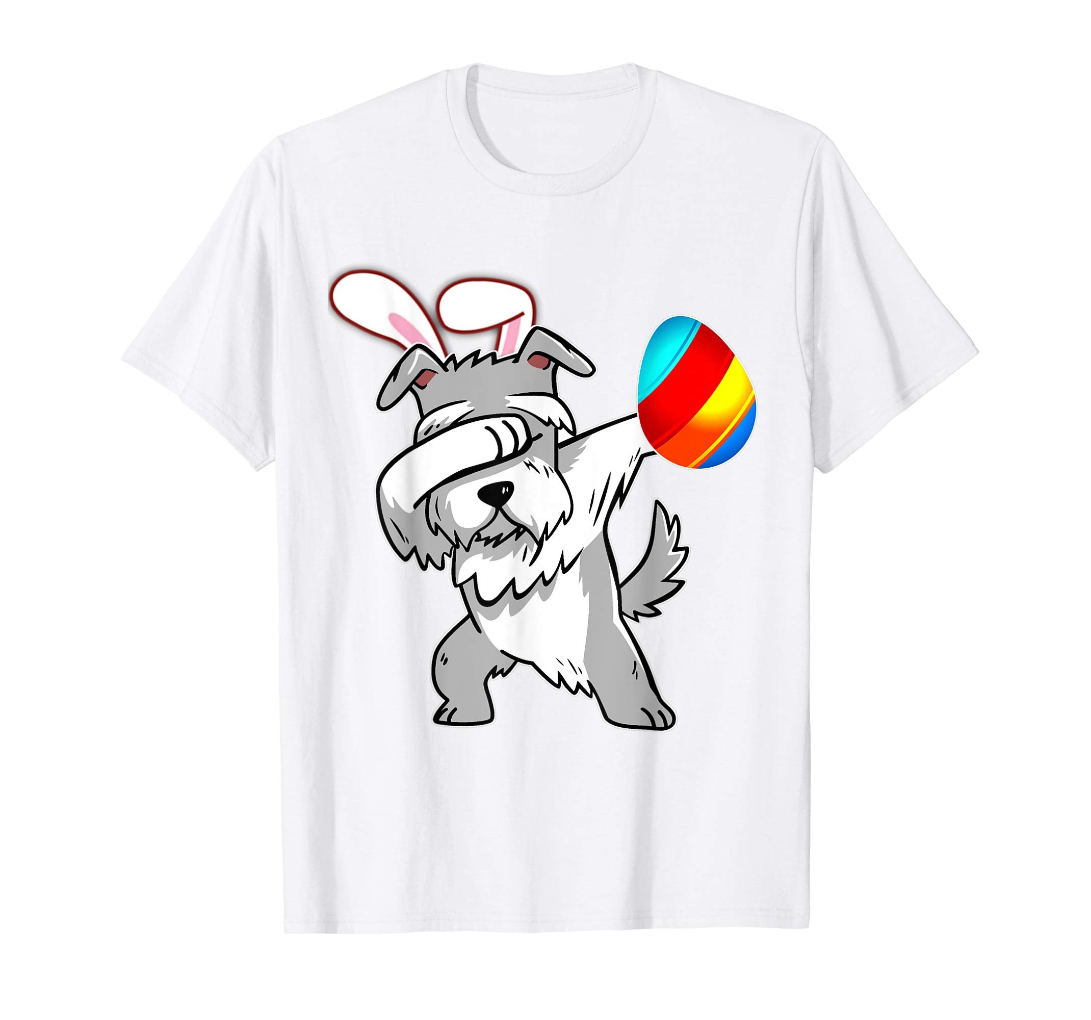 Easter Bunny Dabbing Schnauzer Dog Tshirt Egg Ears Gift