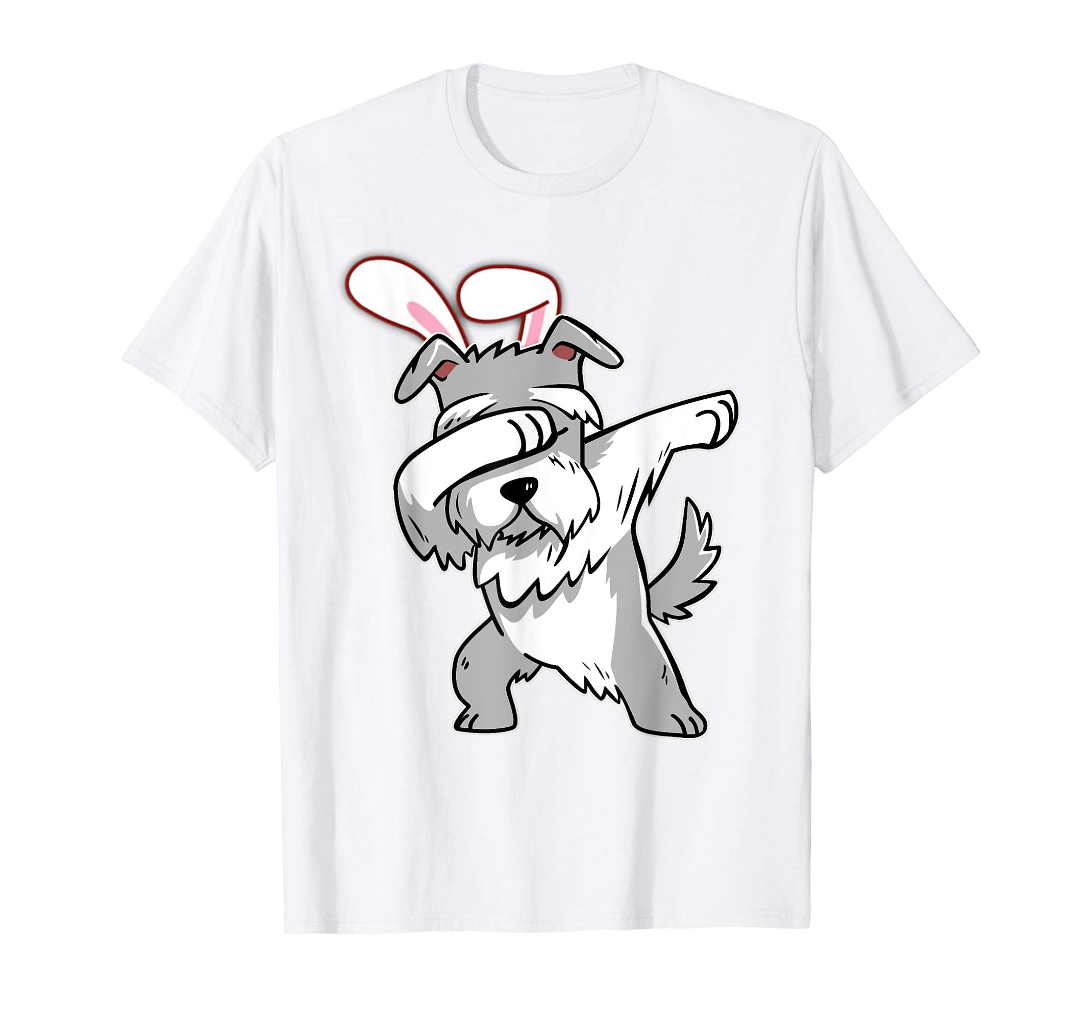 Easter Bunny Dabbing Schnauzer Dog Tshirt Rabbit Ears Gift