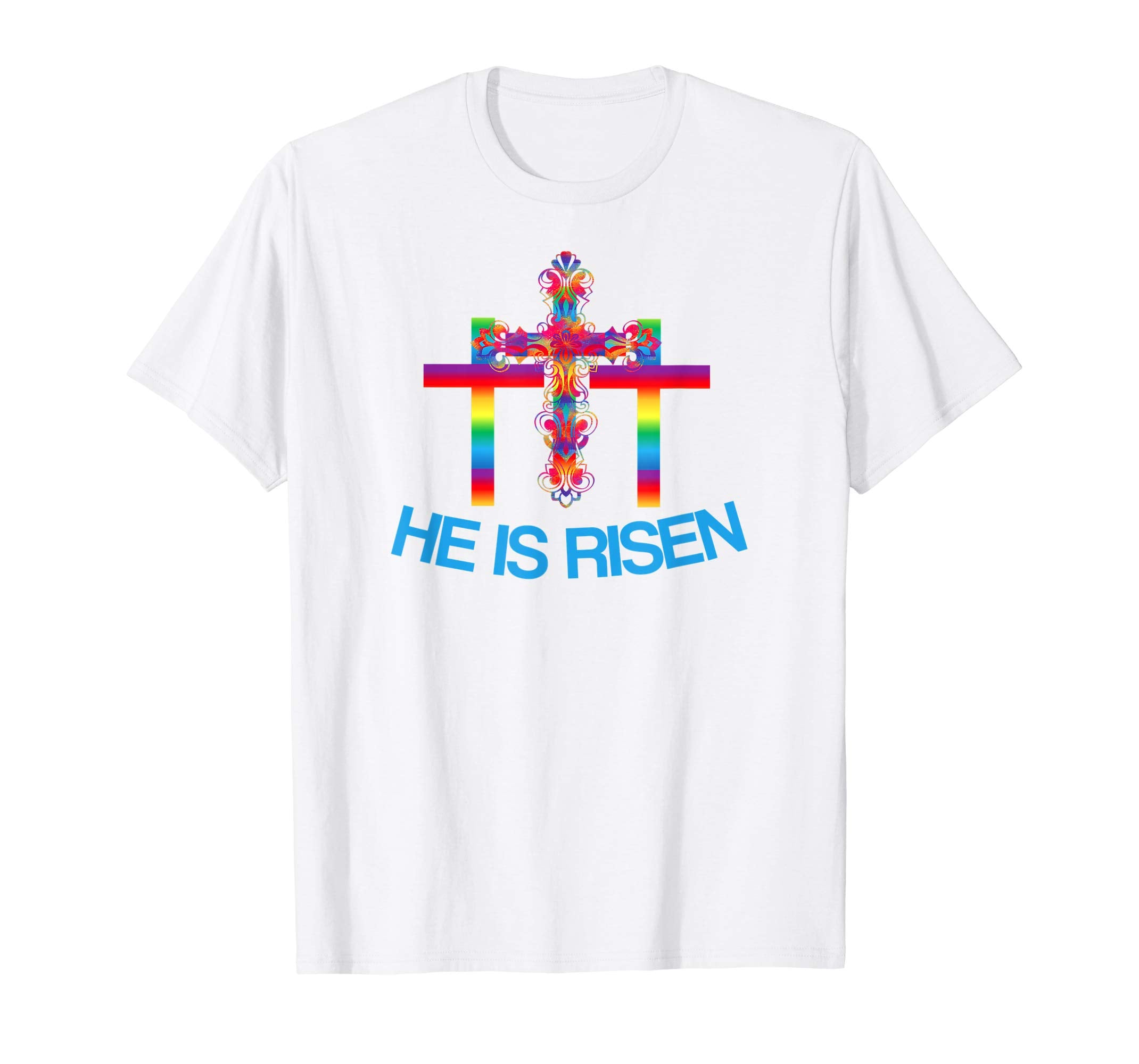 Christian Easter Shirts Colorful Rainbow Cross-He Is Risen