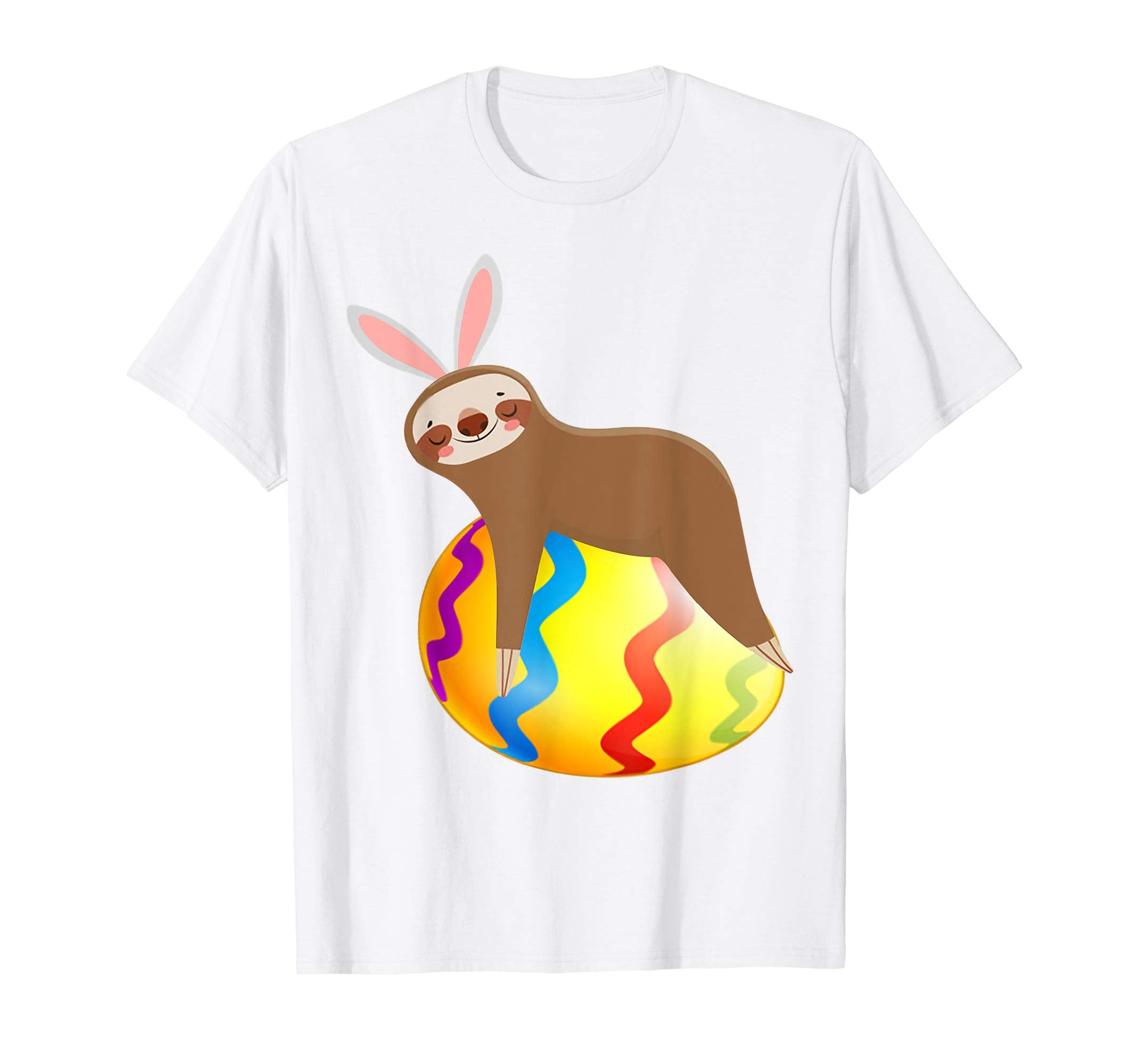 Funny Sloth Easter Day Bunny Ear Egg Easter Shirt Boys Girls