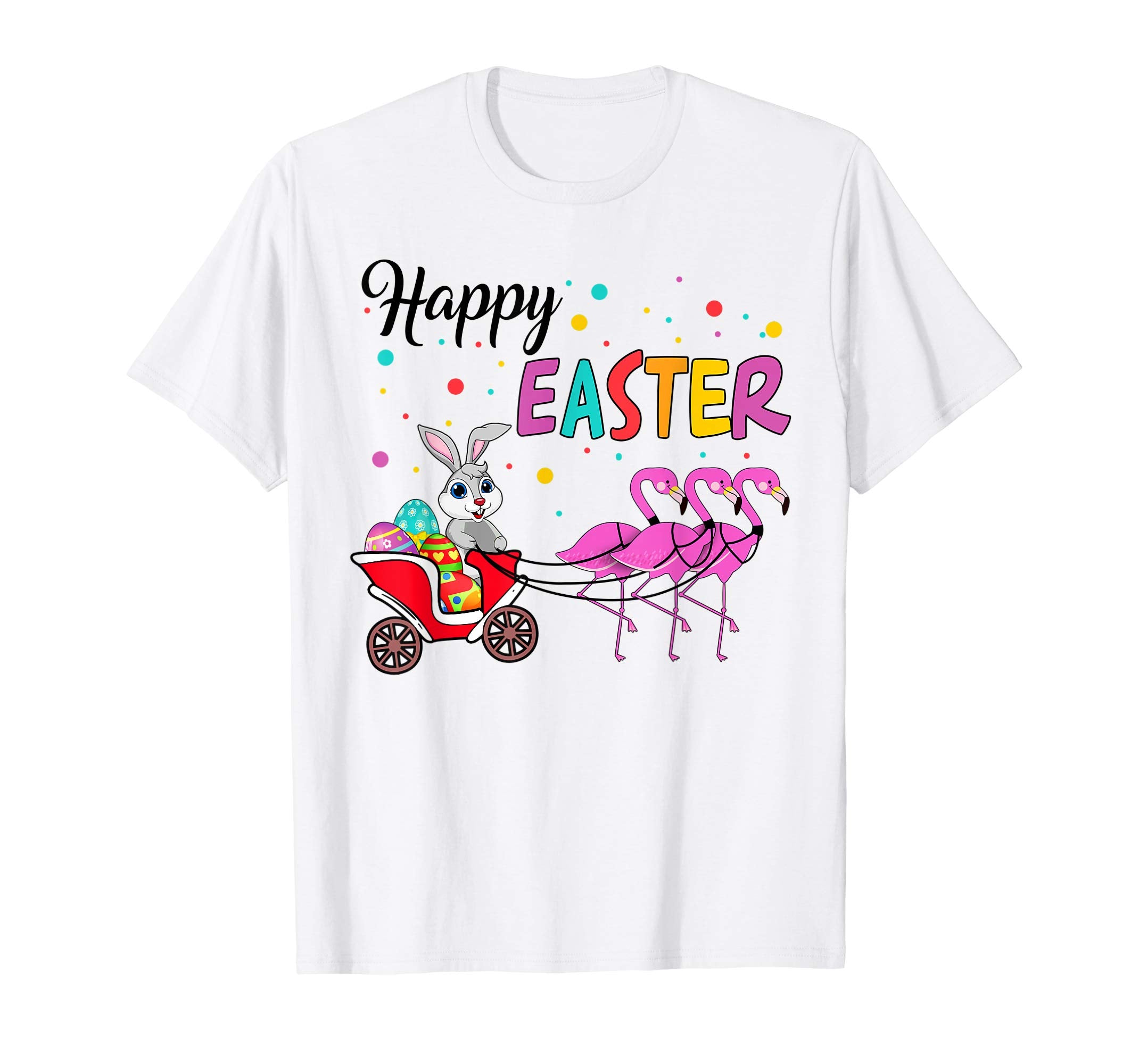 Funny Bunny With Flamingo Happy Easter T-shirt