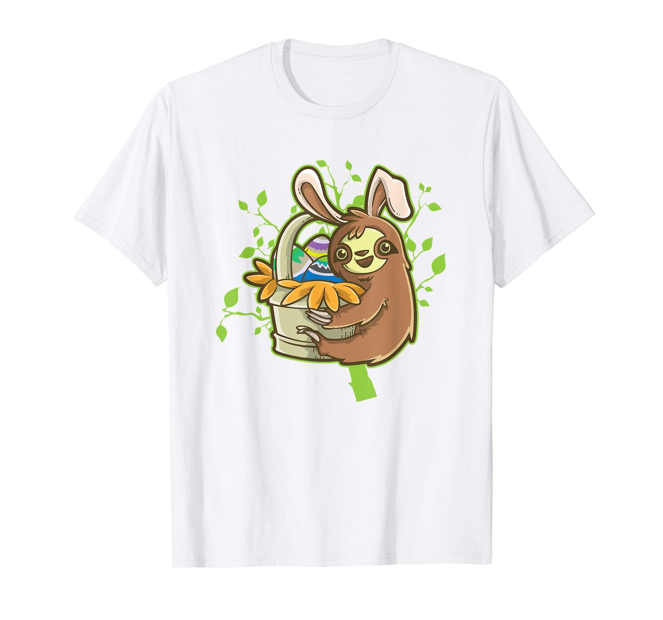 Kids Sloth Easter Bunny Ears T Shirt | Gift Idea Girl &amp; Boy
