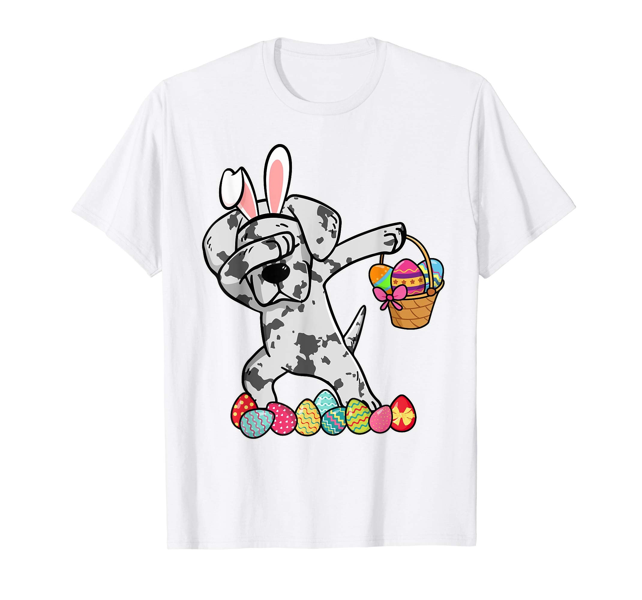 Great Dane Dabbing Easter Bunny Egg Basket Hunting T-Shirt