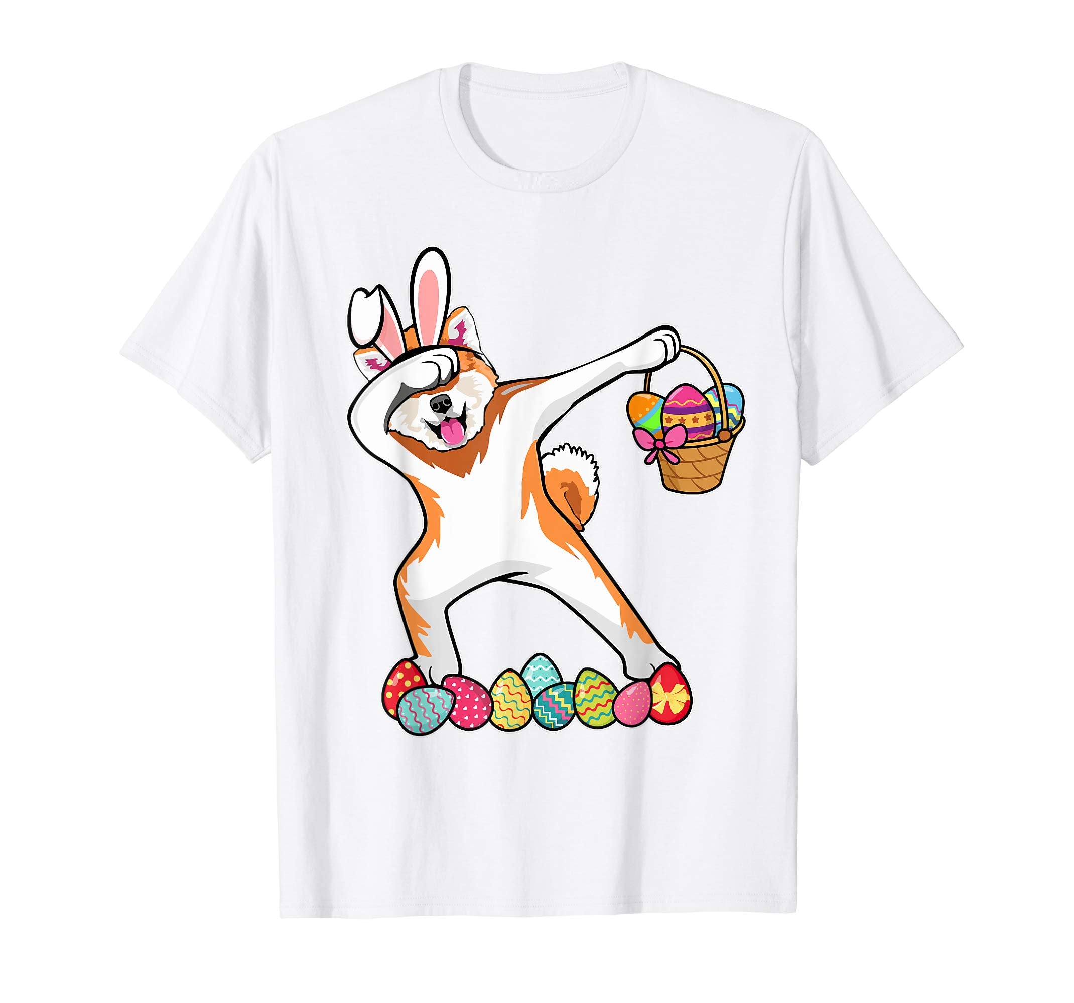 Akita Dab Dabbing Dressed Easter Bunny Egg Basket T-Shirt