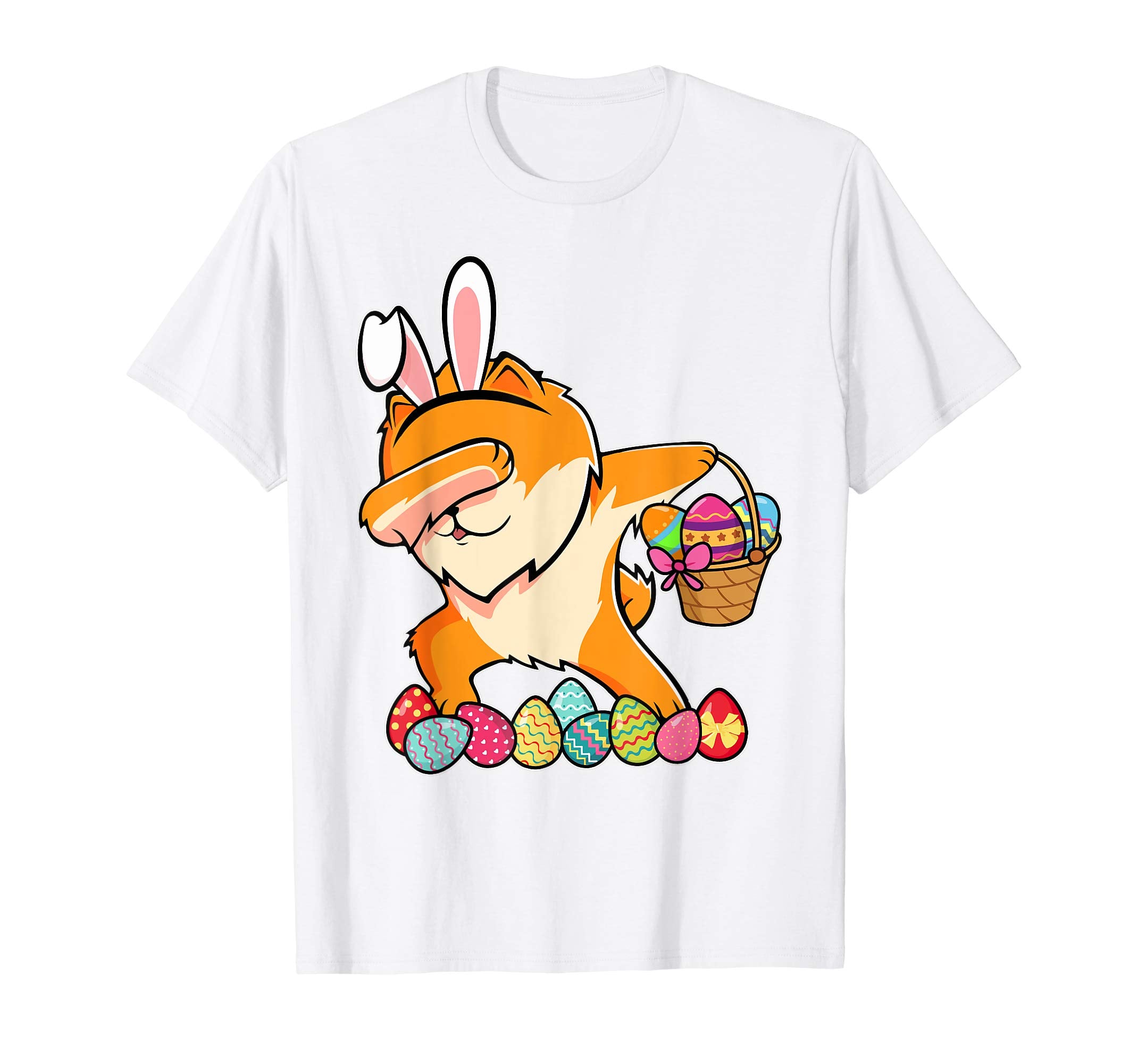 Pomeranian Dabbing Easter Bunny Egg Basket Hunting T-Shirt