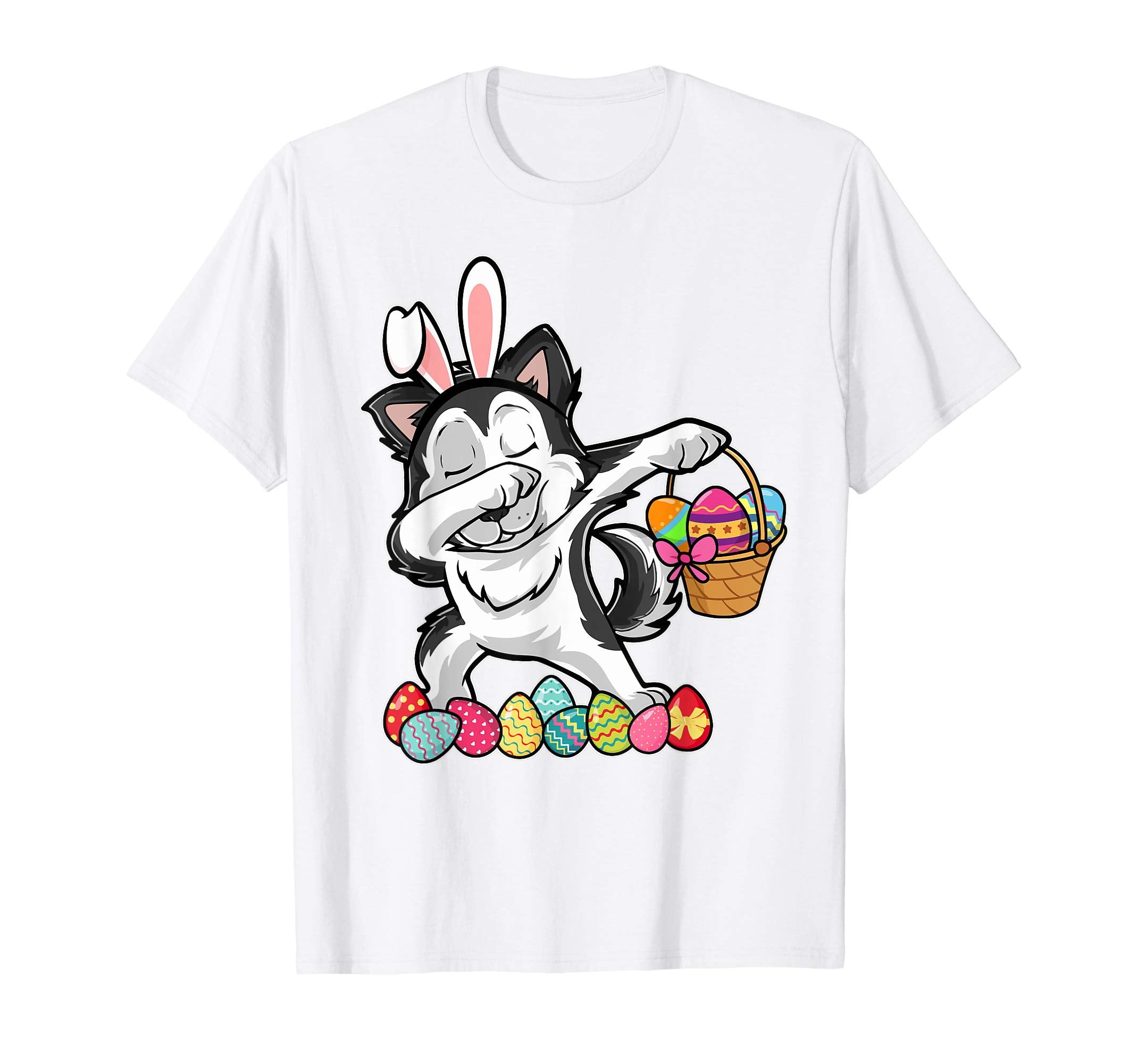 Siberian Husky Dabbing Easter Bunny Egg Basket Hunting Shirt