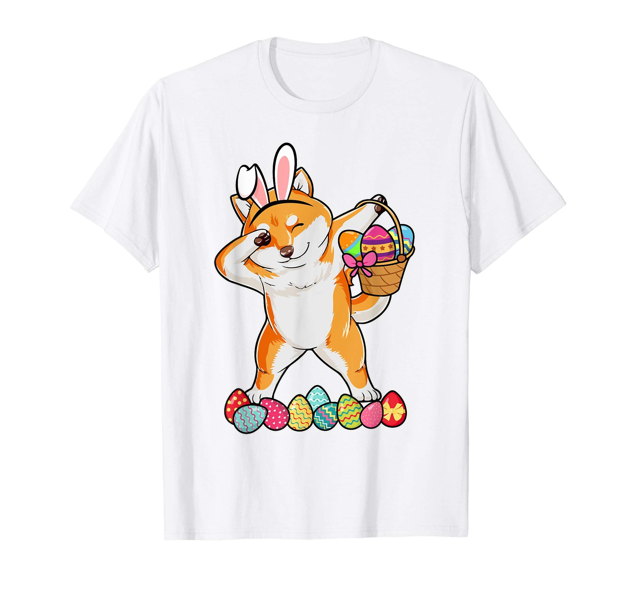 Shiba Inu Dabbing Easter Bunny Egg Basket Hunting T-Shirt