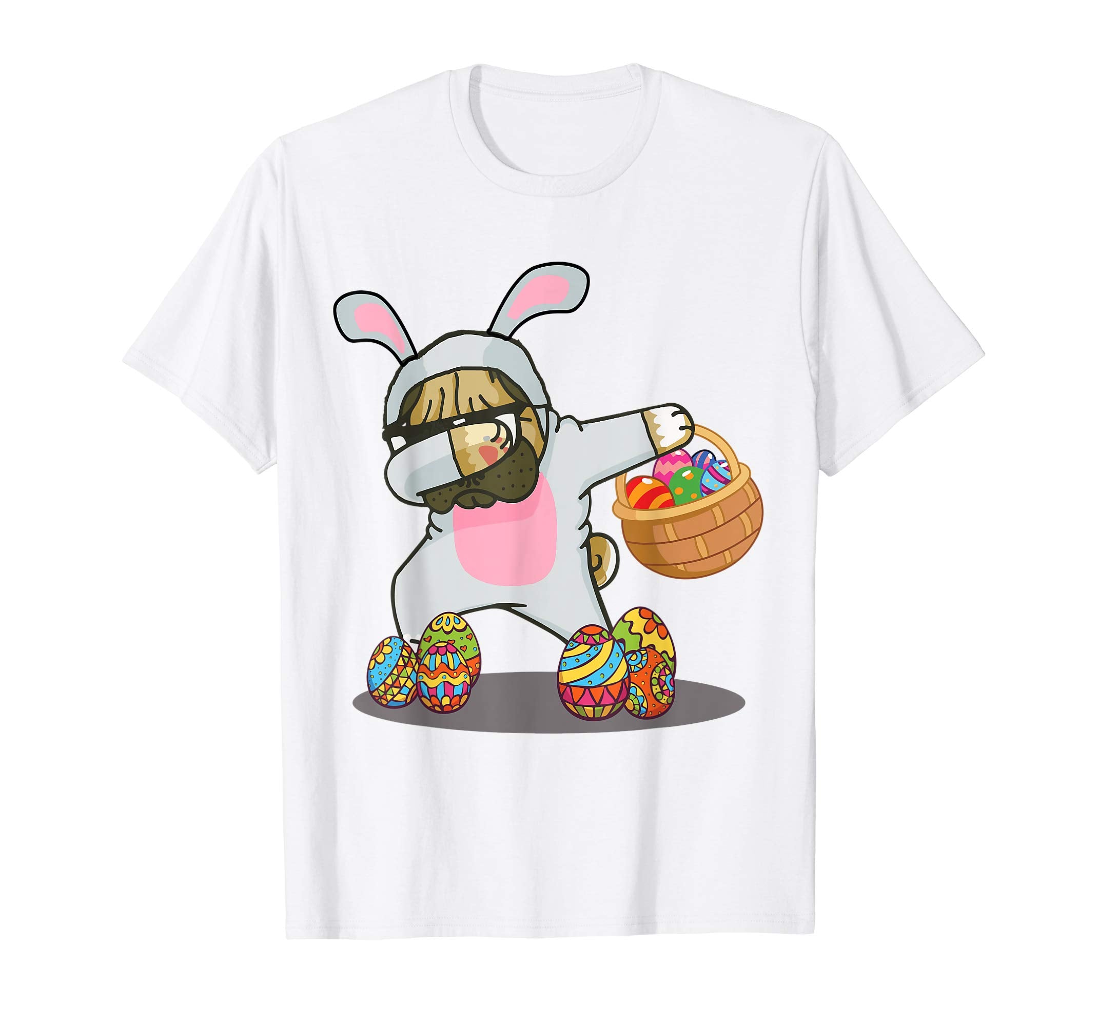 Cute Dabbing Pug Easter Bunny Egg Basket Tshirt Gifts