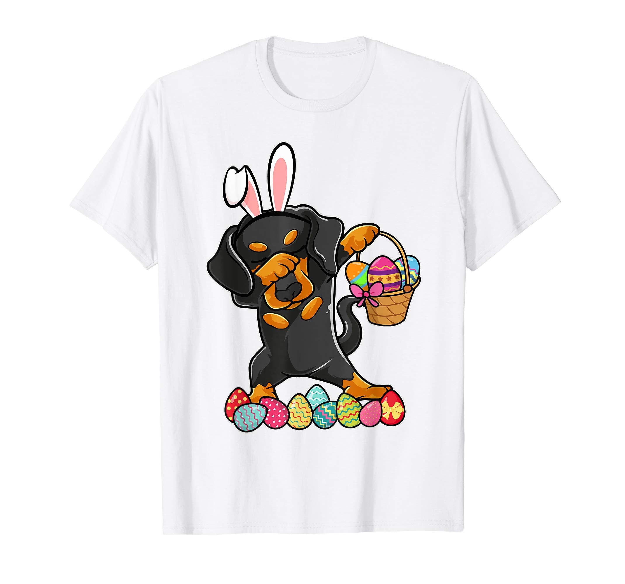 Dachshund Dabbing Easter Bunny Egg Basket Hunting T-Shirt