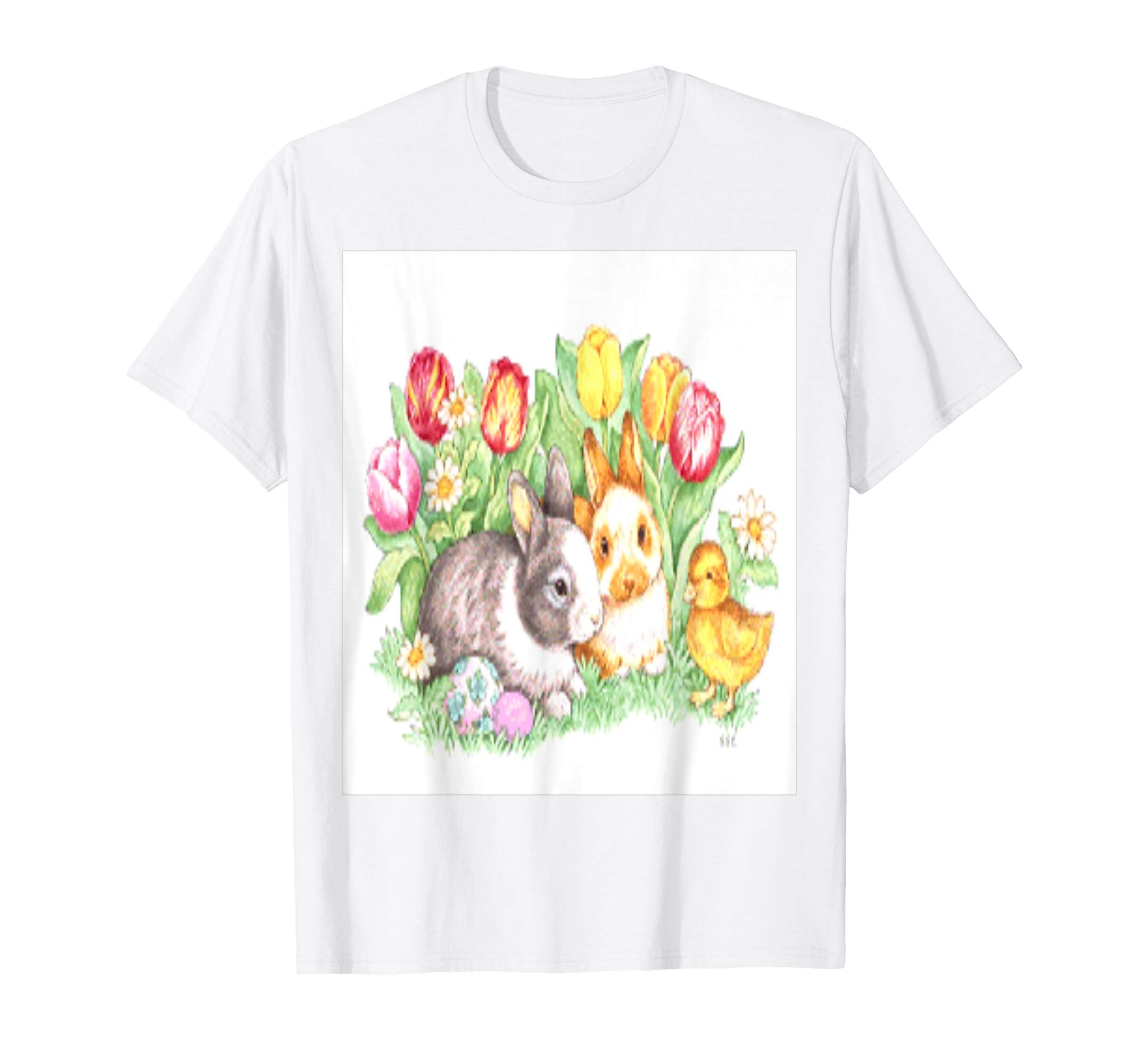 Easter Bunnies, Duckling and Tulips Standard T Shirts