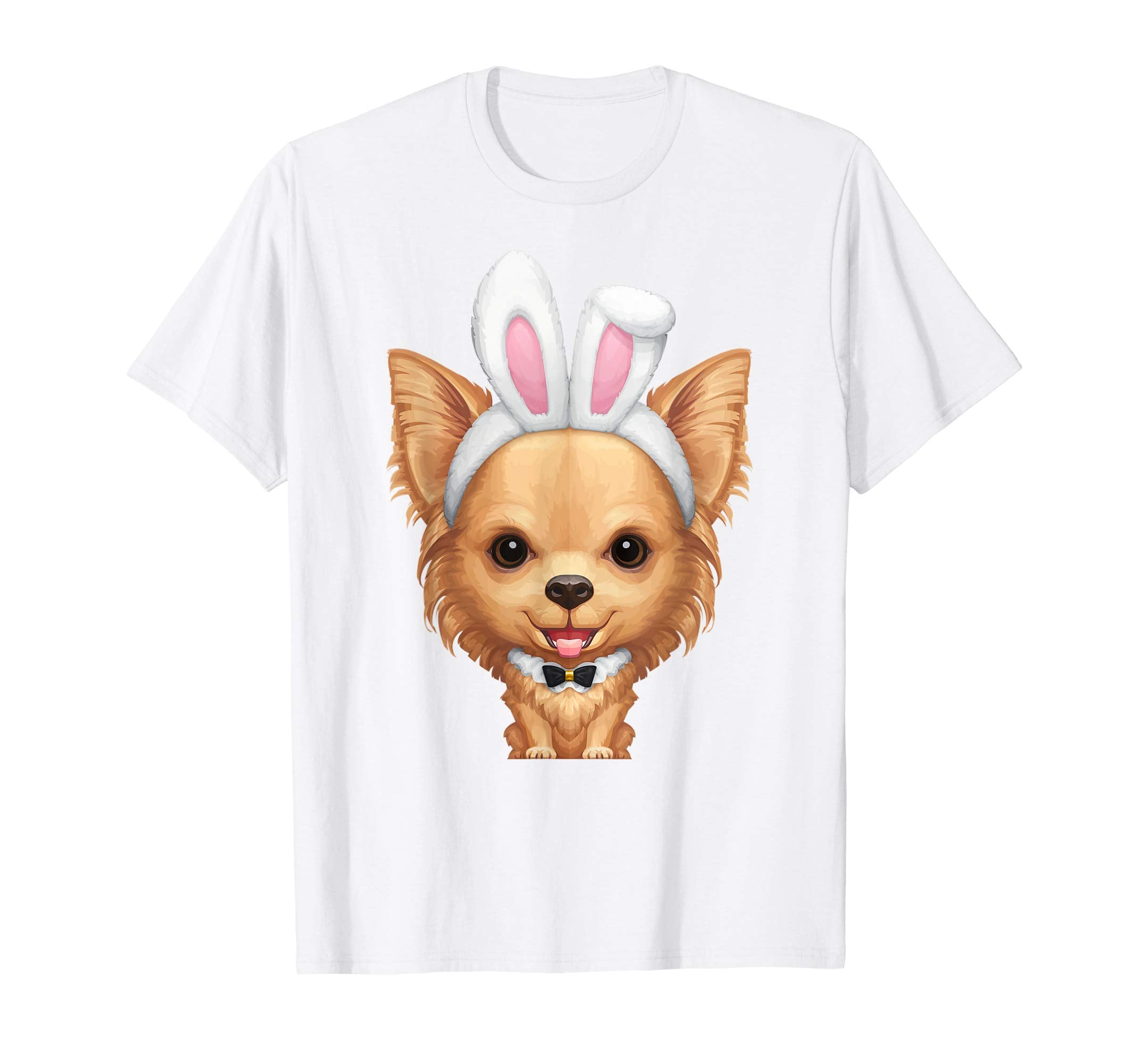Fawn Long Coat Chihuahua in Easter Bunny Costume T-Shirt