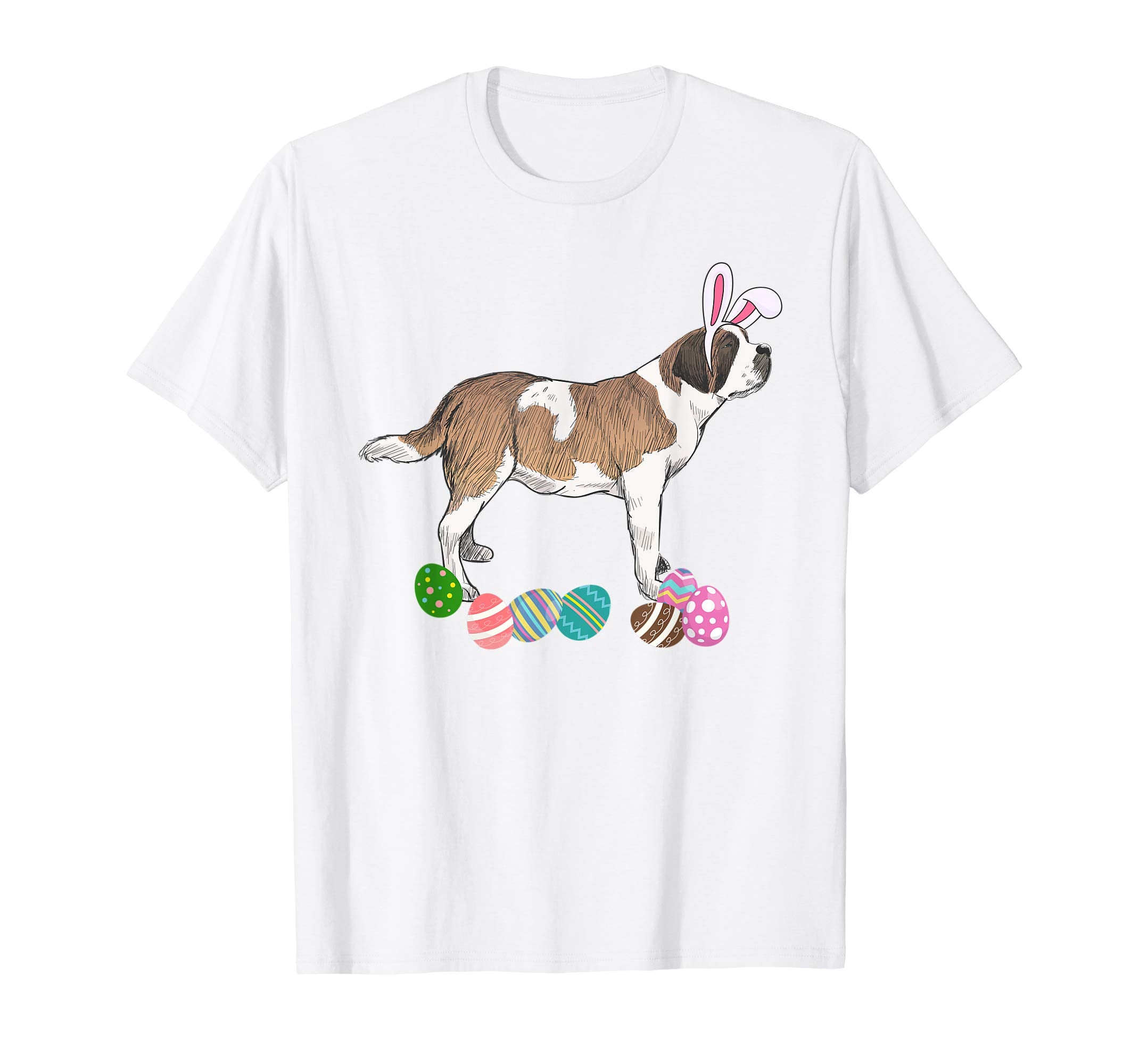 Saint Bernard Bunny Rabbit Hat Easter Eggs Happy T-Shirt