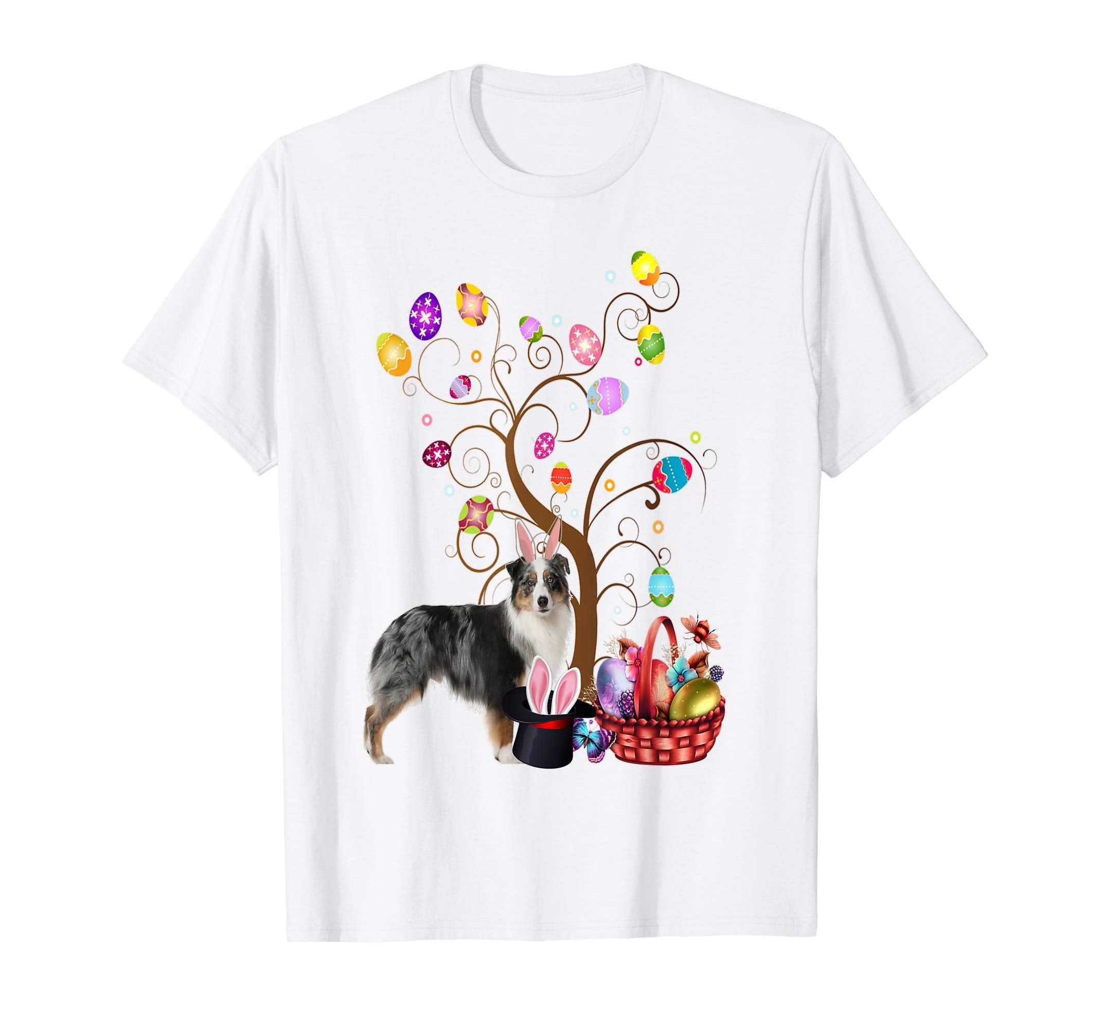 Bunny Australian Shepherd Dog Easter Day Hunting Egg T-Shirt