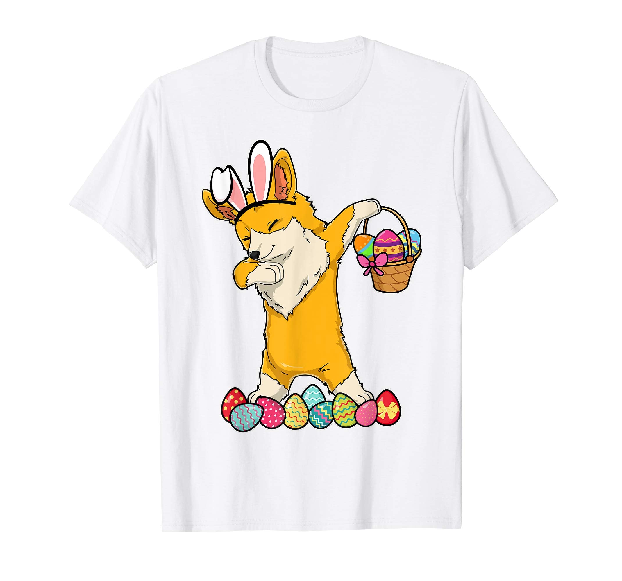 Corgi Dab Dabbing Dressed Easter Bunny Egg Basket T-Shirt