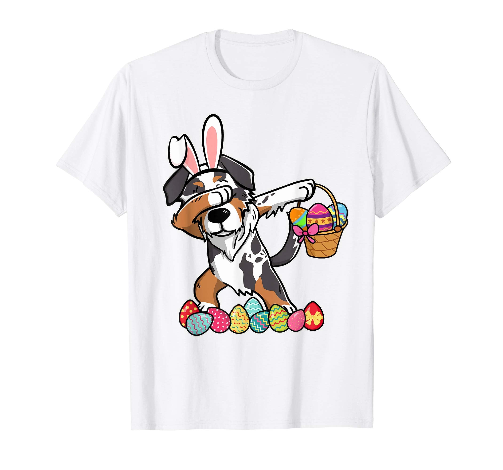 Australian Shepherd Dabbing Easter Bunny Egg Basket T-Shirt