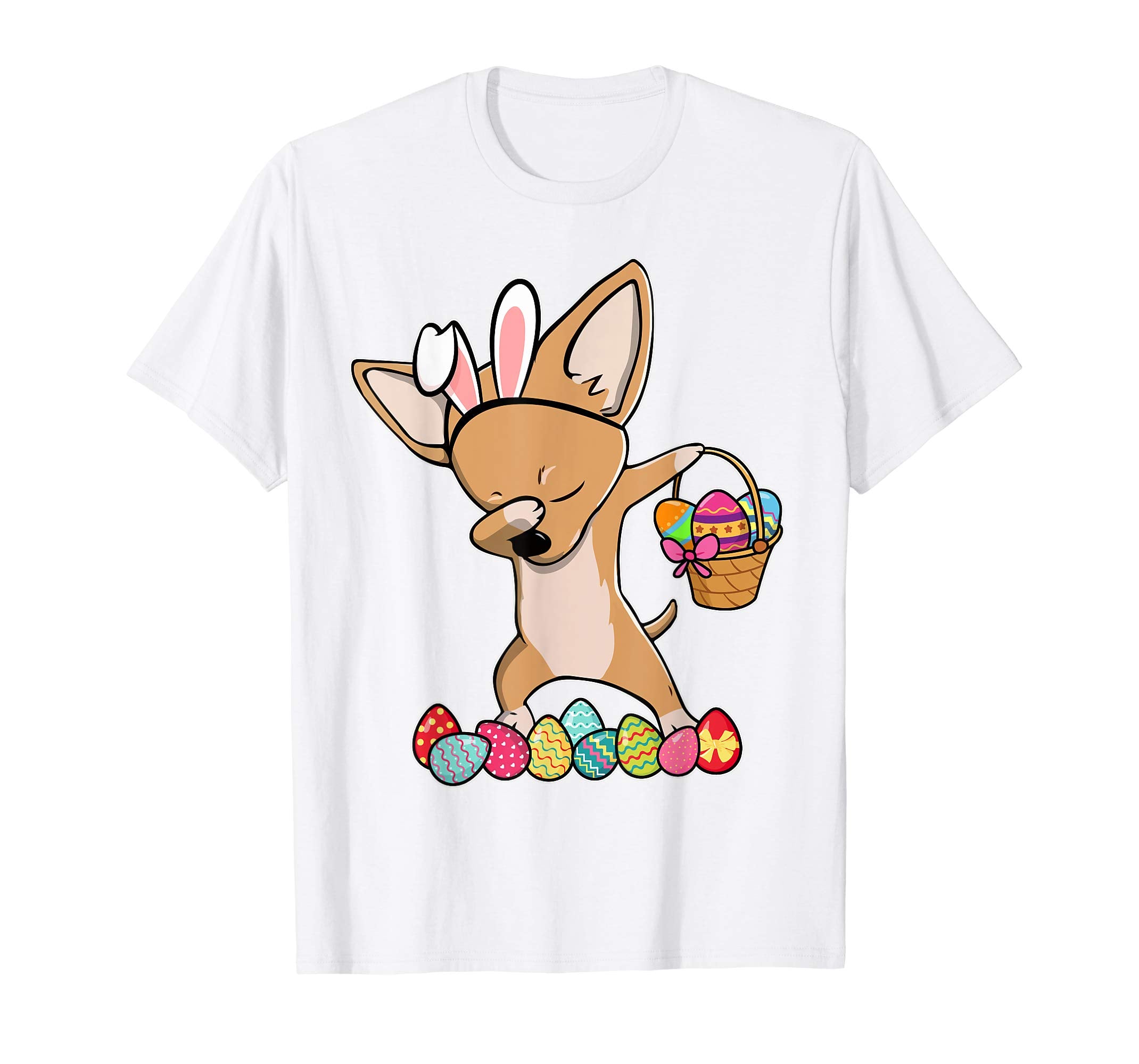 Chihuahua Dabbing Easter Bunny Egg Basket Hunting T-Shirt