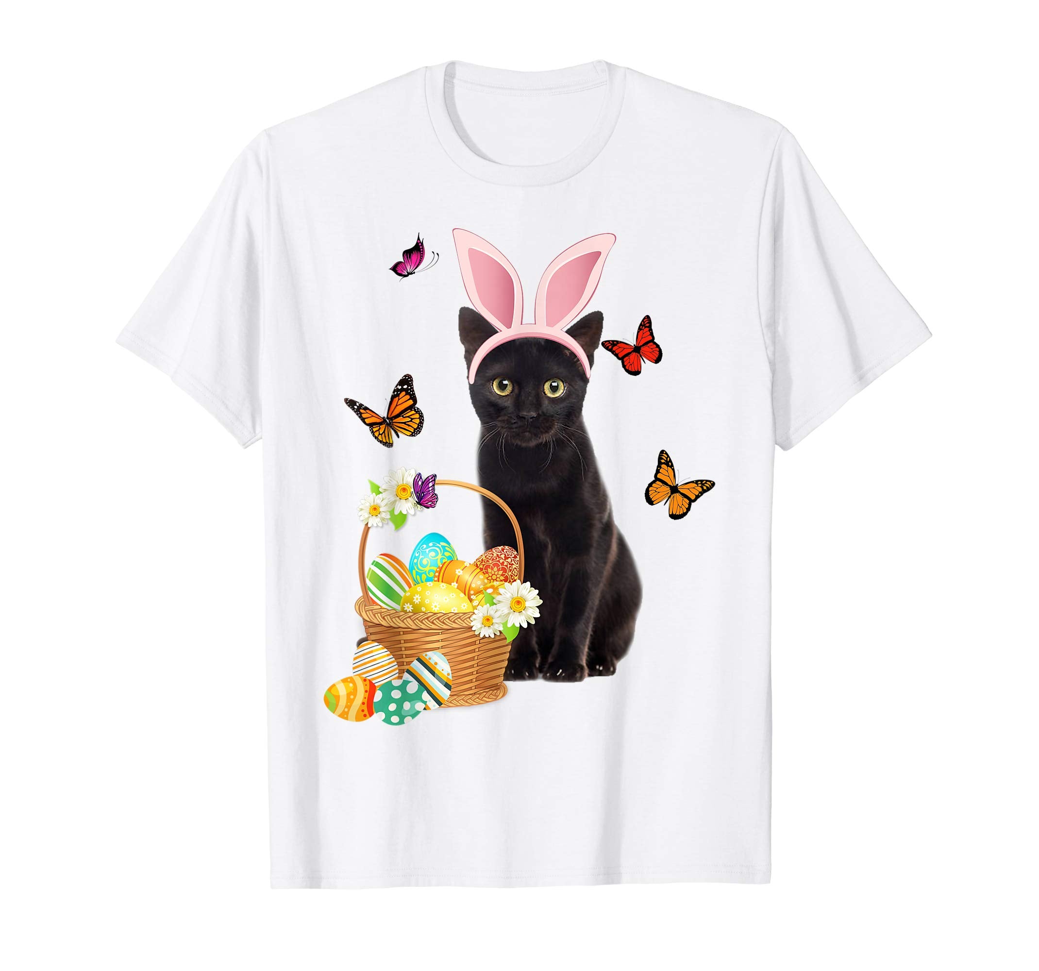 Black Cat Bunny Hat Rabbit Easter Eggs Shirt