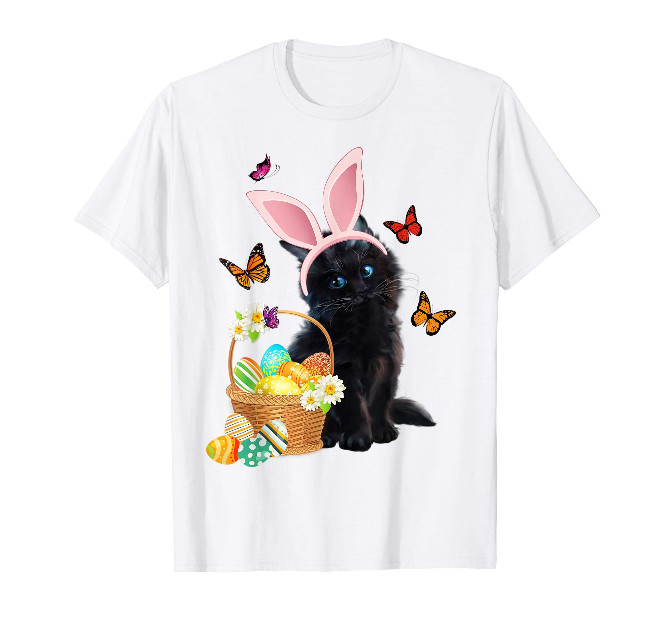 Black Cat Bunny Hat Rabbit Easter Eggs Shirt