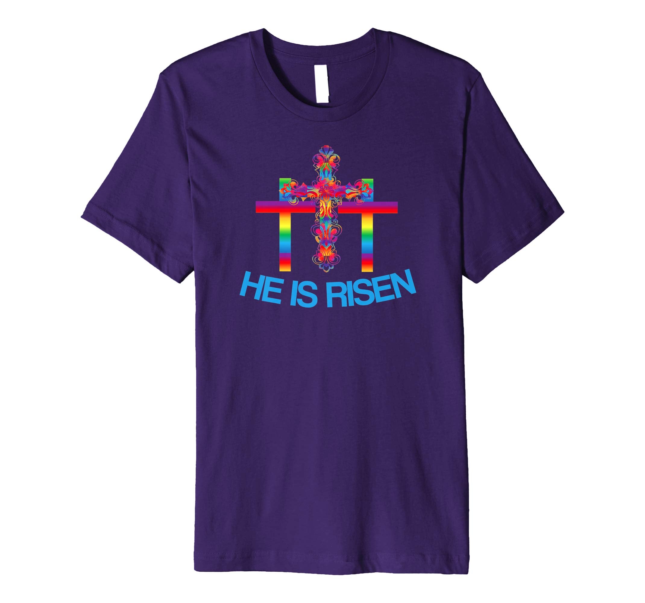 Christian Easter T Shirt Colorful Rainbow Cross-He Is Risen