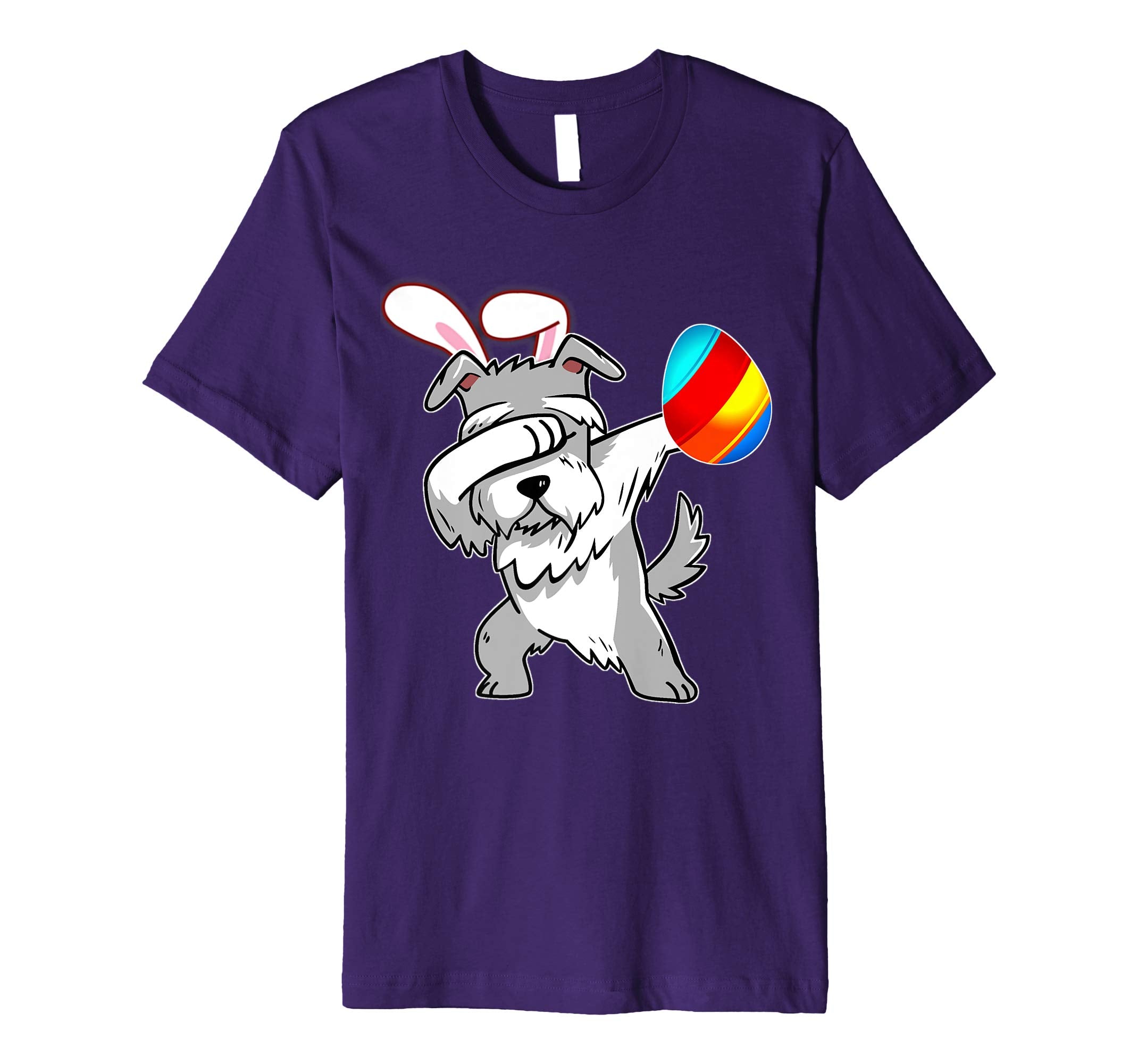 Easter Bunny Dabbing Schnauzer Dog Tshirt Egg Ears Gift