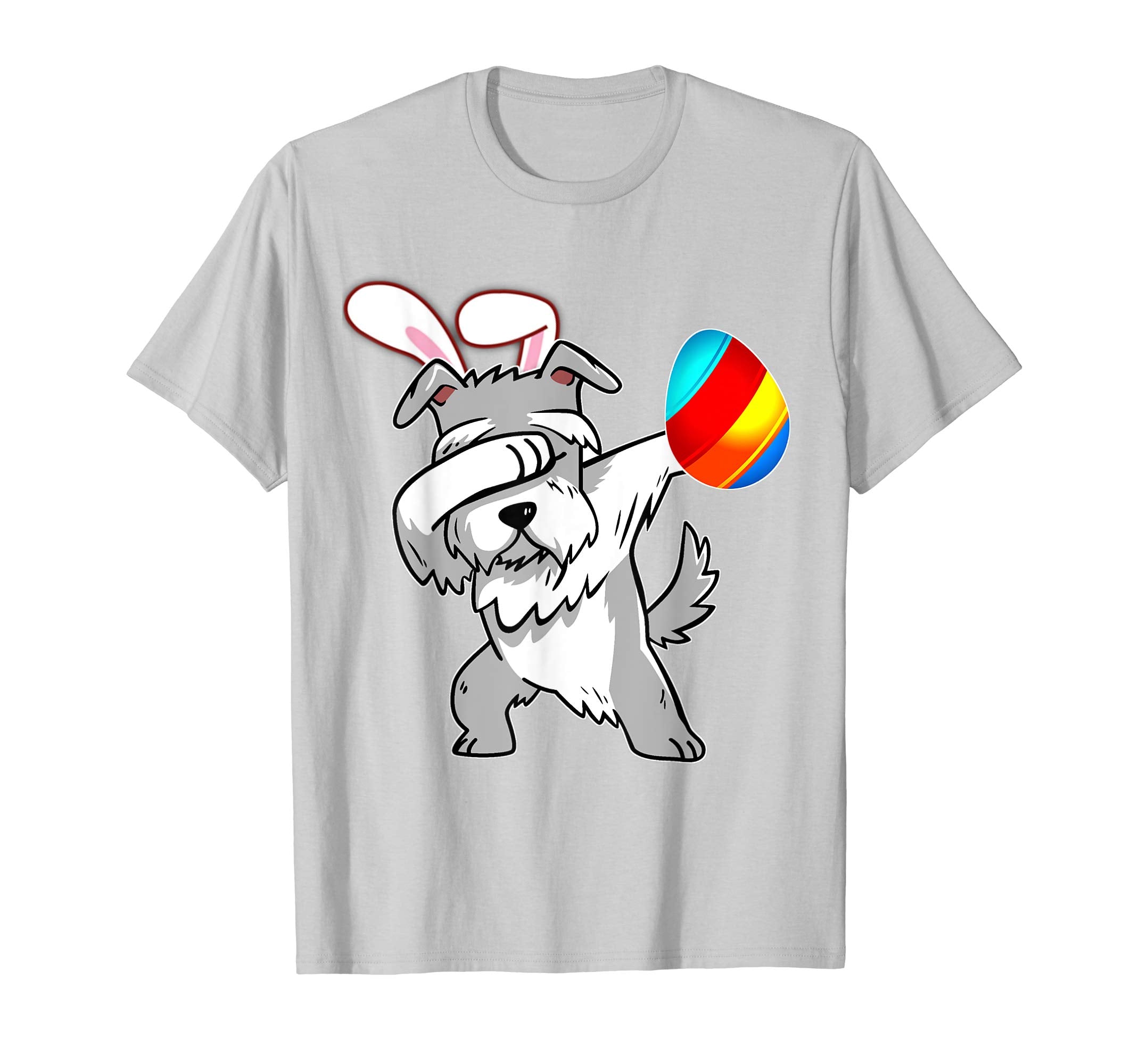Easter Bunny Dabbing Schnauzer Dog Tshirt Egg Ears Gift