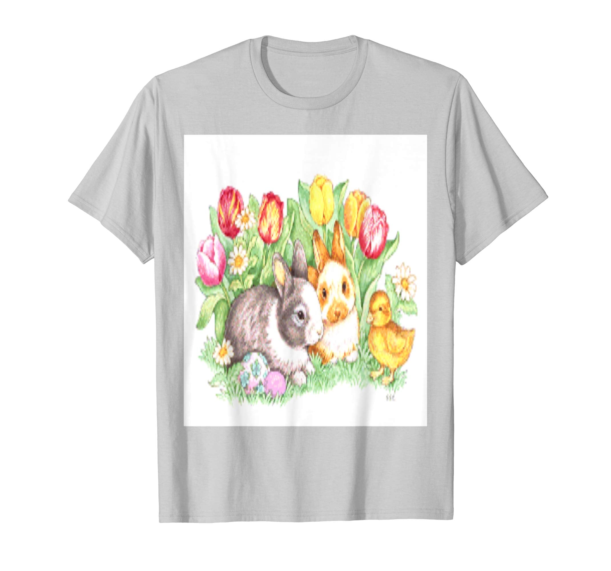 Easter Bunnies, Duckling and Tulips Standard T Shirts