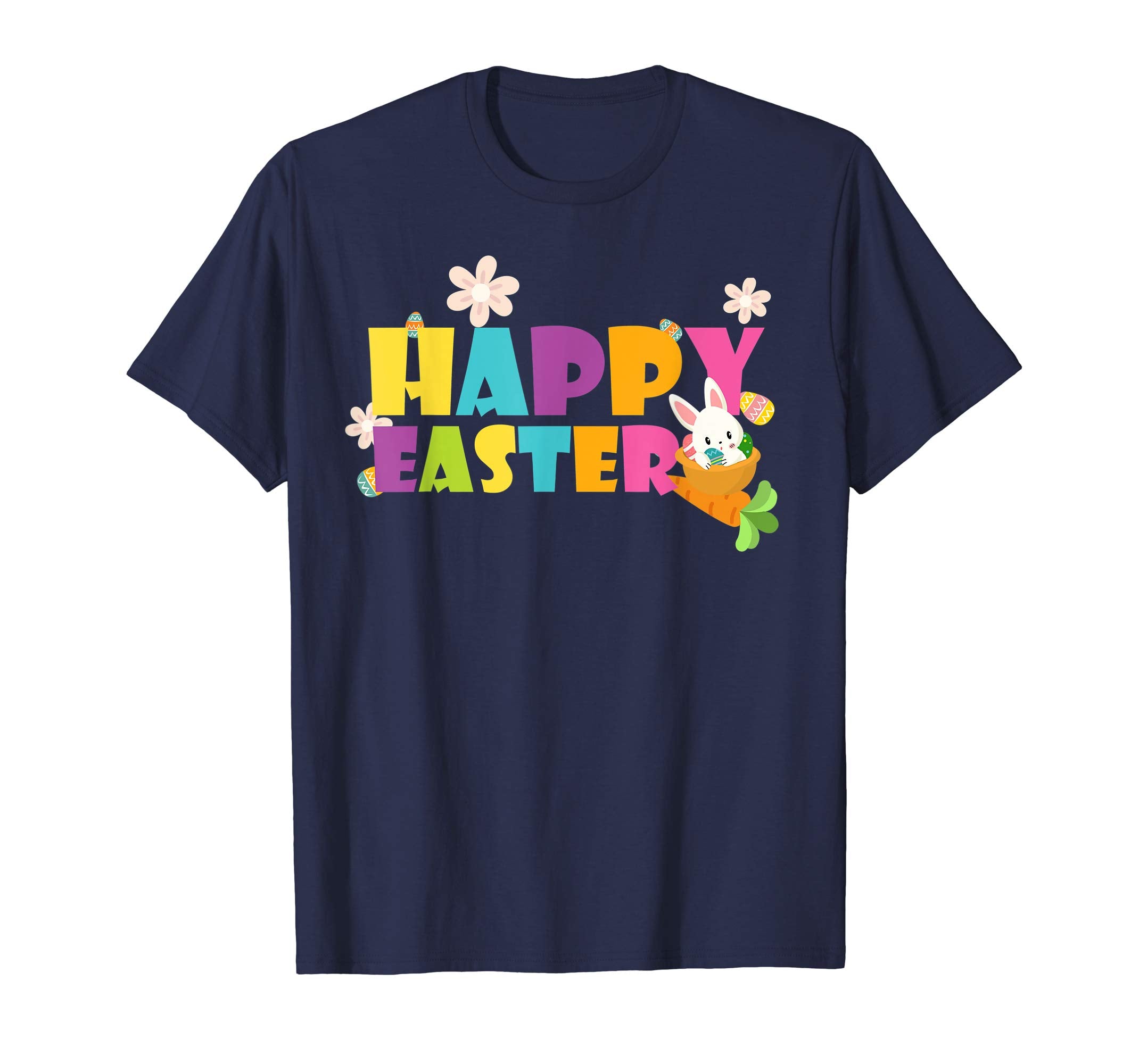 Happy Easter T-Shirt with Bunnies Eggs Flowers Carrots