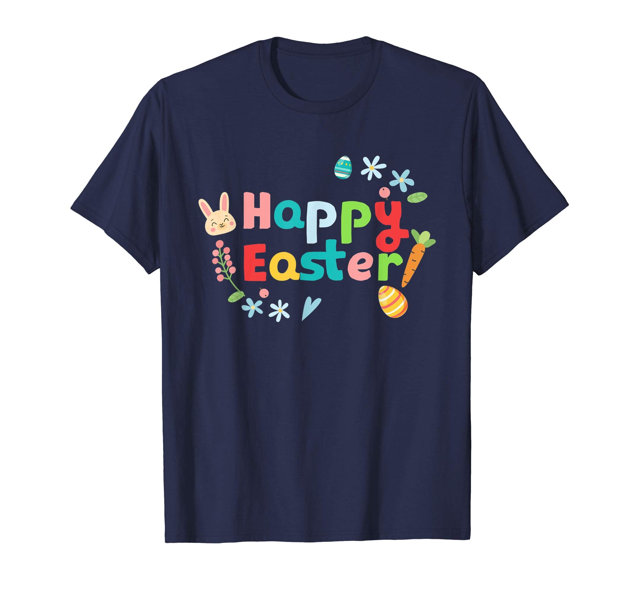 Happy Easter T-Shirt with Bunnies Eggs Flowers Carrots