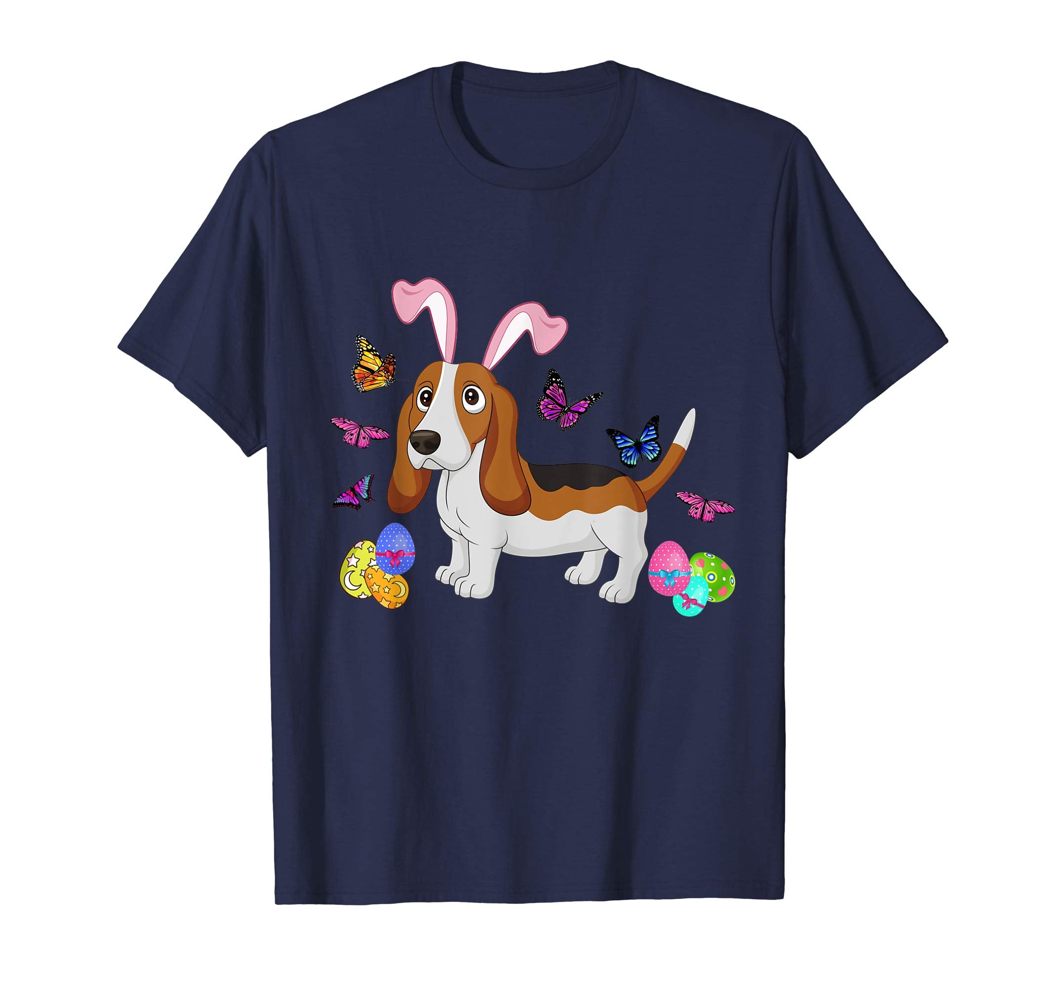 Basset Hound Bunny Rabbit Happy Easter Day T-Shirt