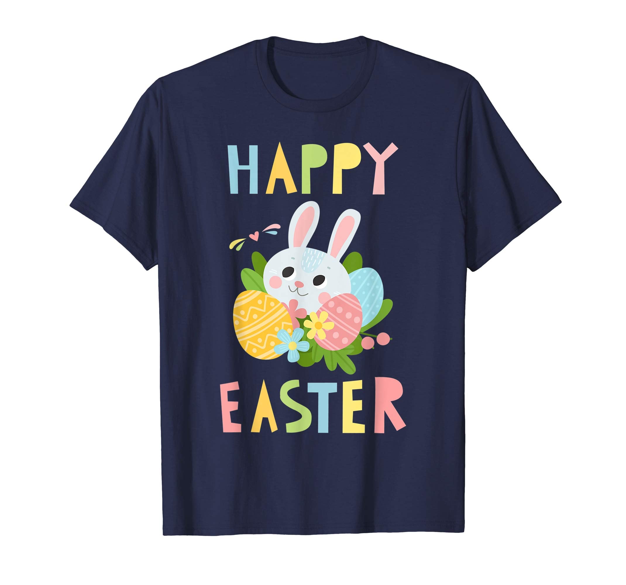 Happy Easter Shirts Women Colorful Eggs Cute Bunny Tee