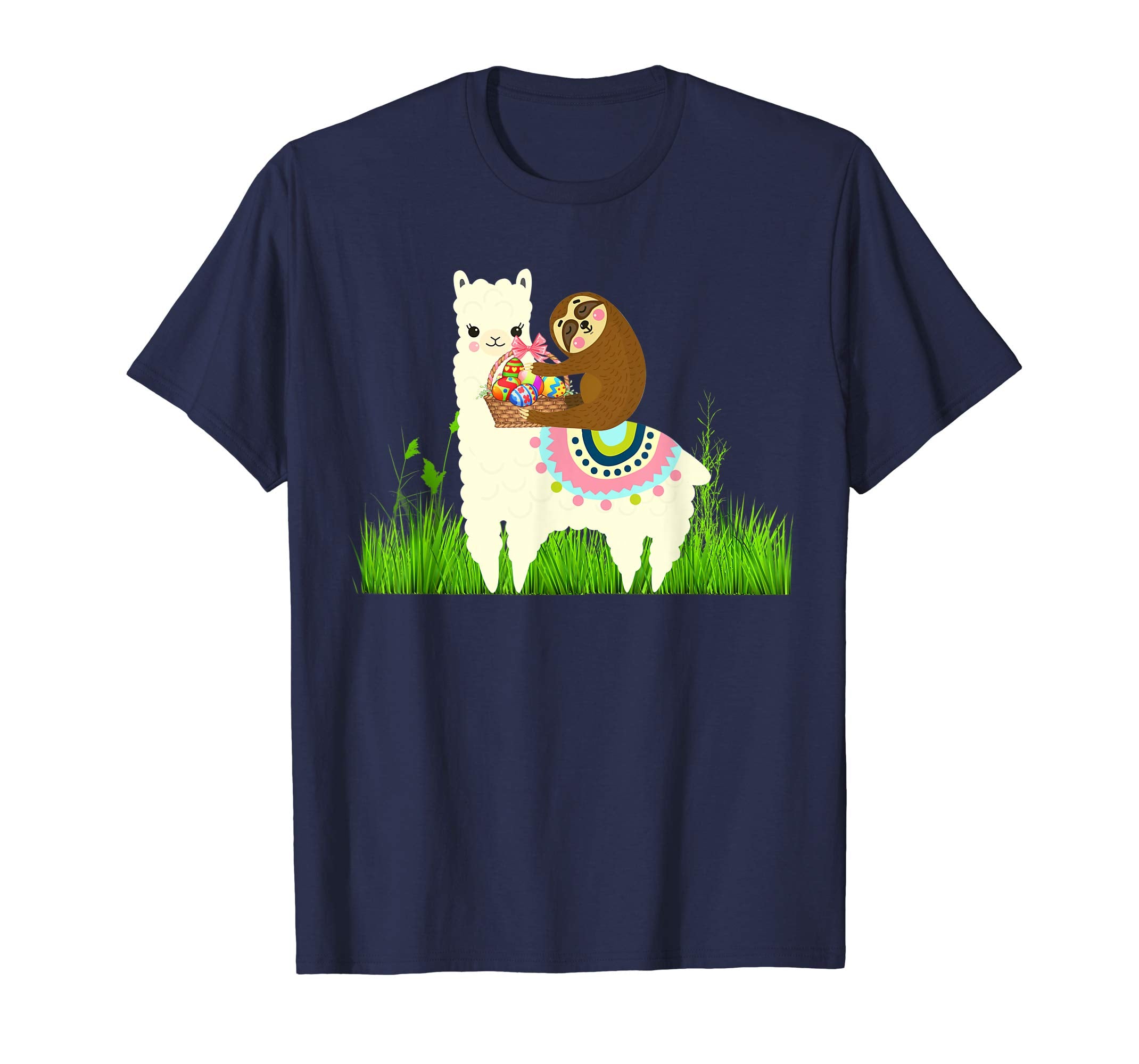 Cute Sloth riding Llama with Eggs Easter T shirt