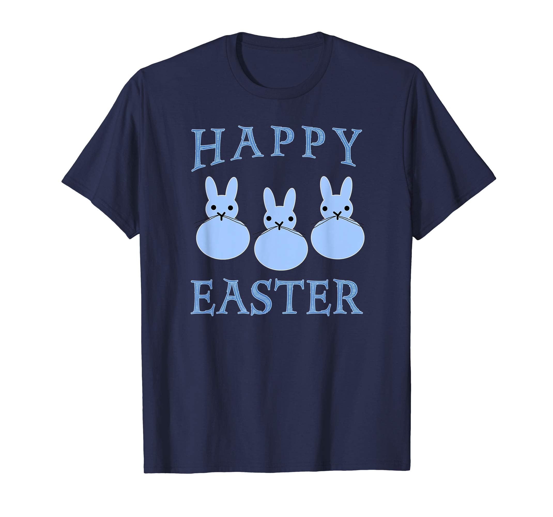 HAPPY EASTER T-shirt THREE BUNNIES BLUE