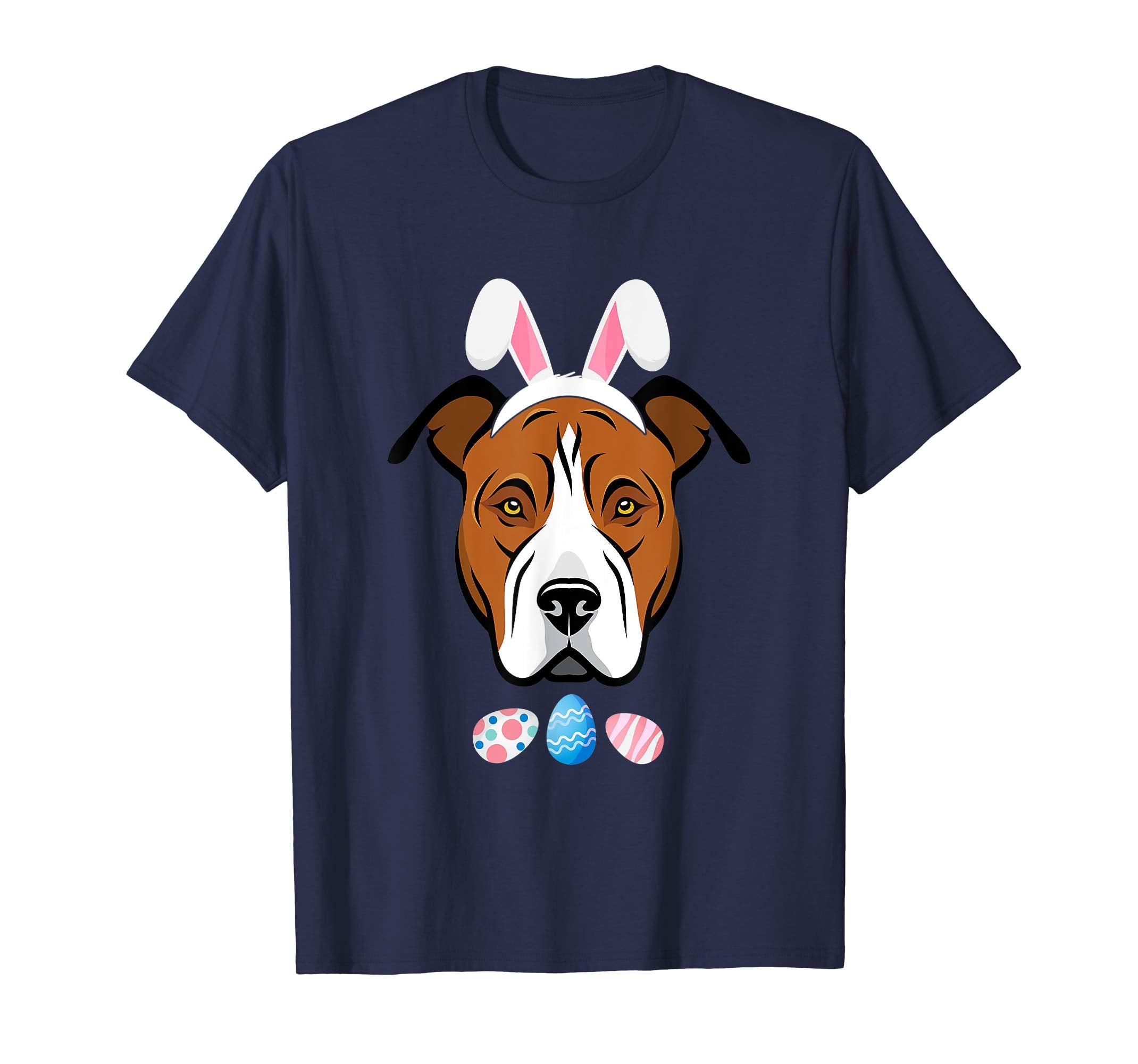 Funny Easter Amstaff With Bunny Ears And Eggs T Shirt