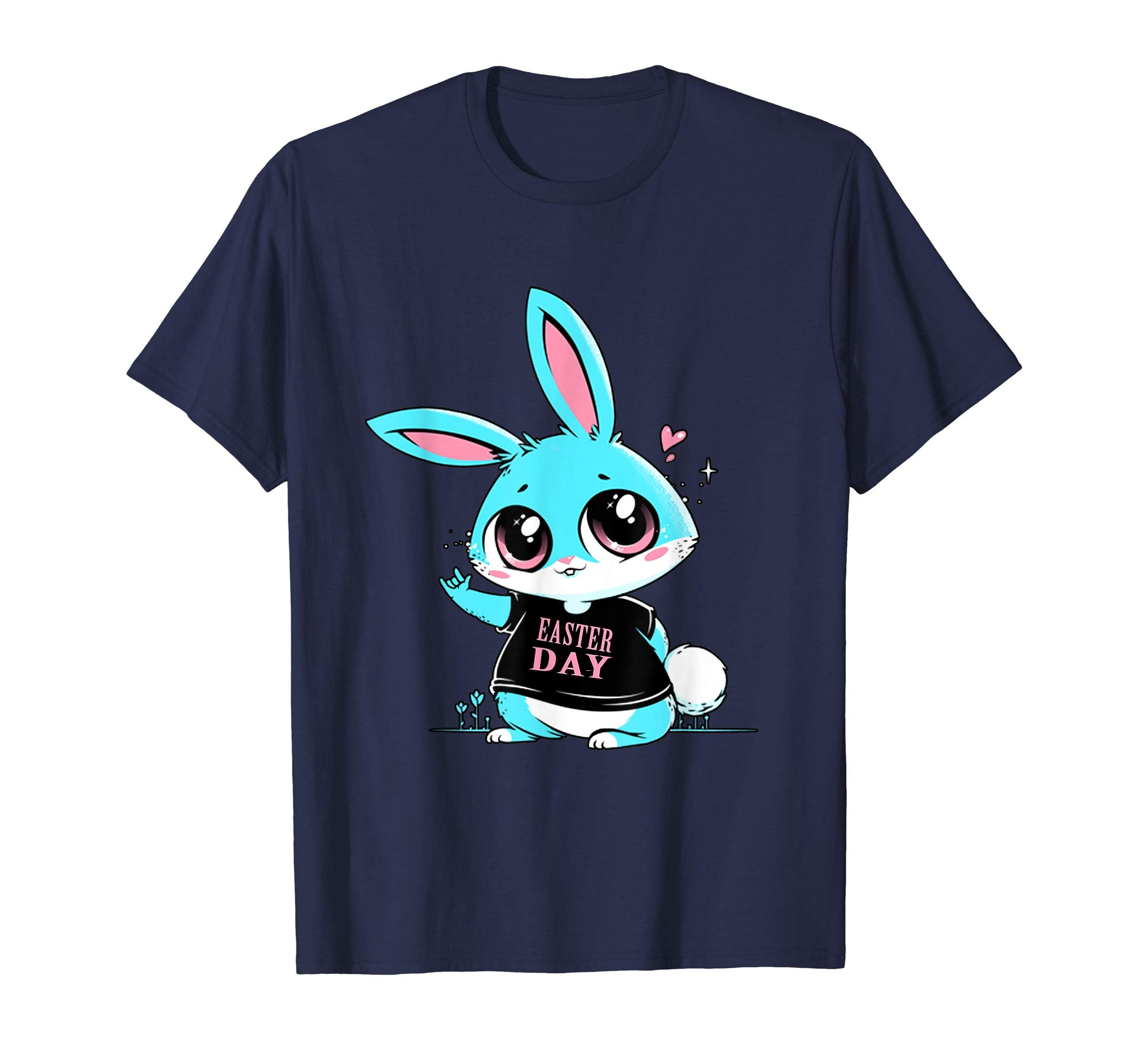 Blue Cute Bunny Rabbit Lover Happy Easter Day Heart Shirt
