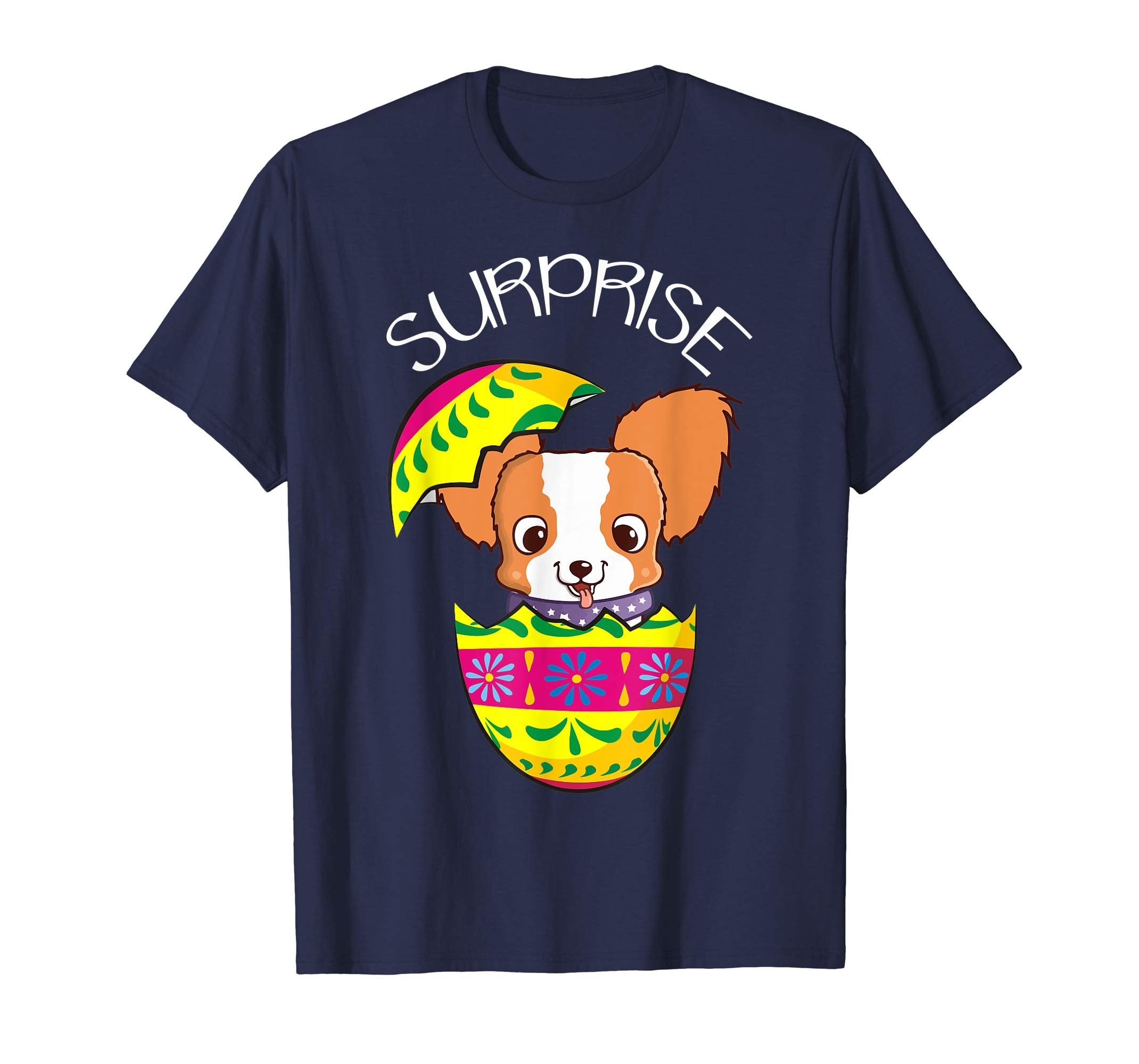 Funny Cute Puppy Papillon Hatches Easter Egg Easter T-Shirt