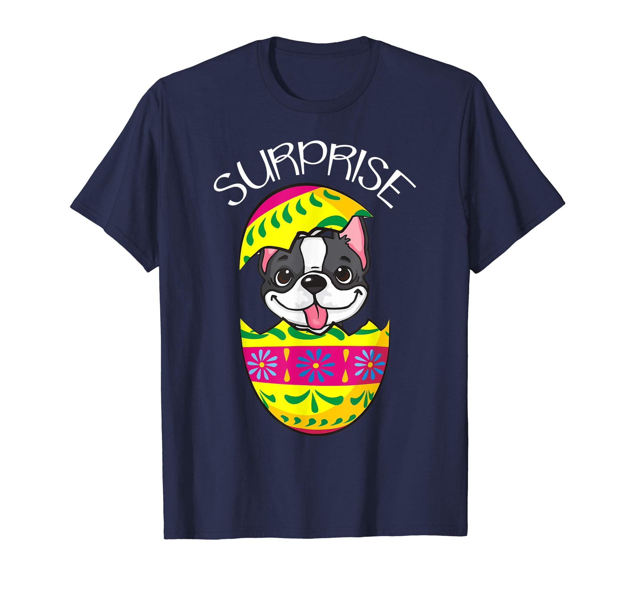 Cute Puppy Boston Terrier Hatches Easter Egg Easter T-Shirt