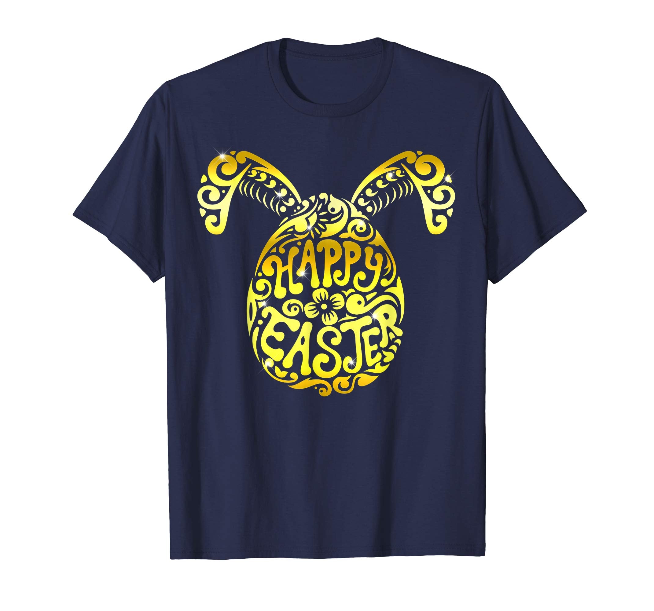 Happy Easter Bunny Tee shirt with Easter Eggs Gold Tee