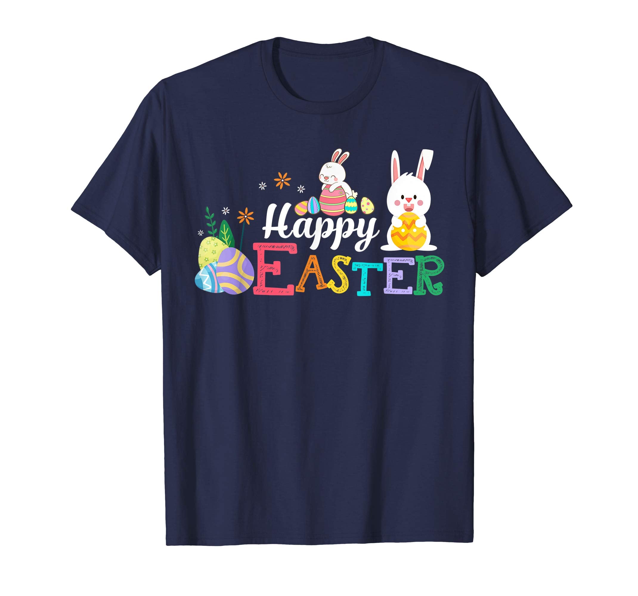 Happy Easter T-Shirt With Bunnies Flowers Eggs