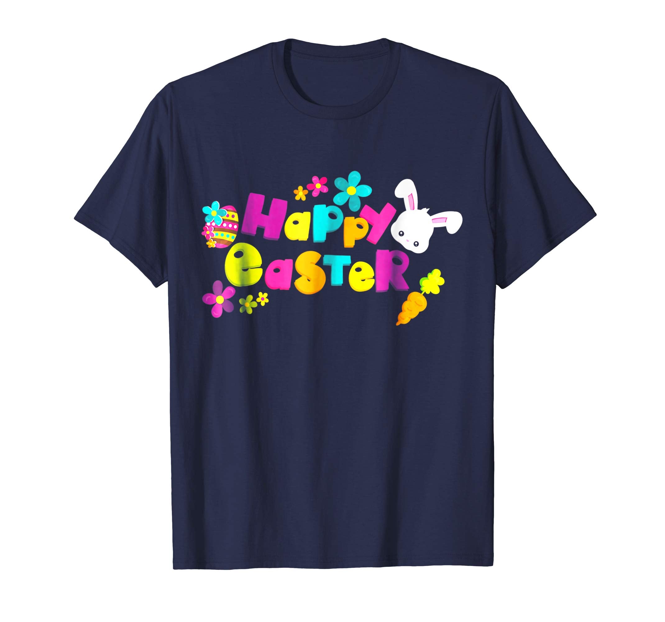 Happy Easter T-Shirt with Bunnies Eggs Flowers Carrots