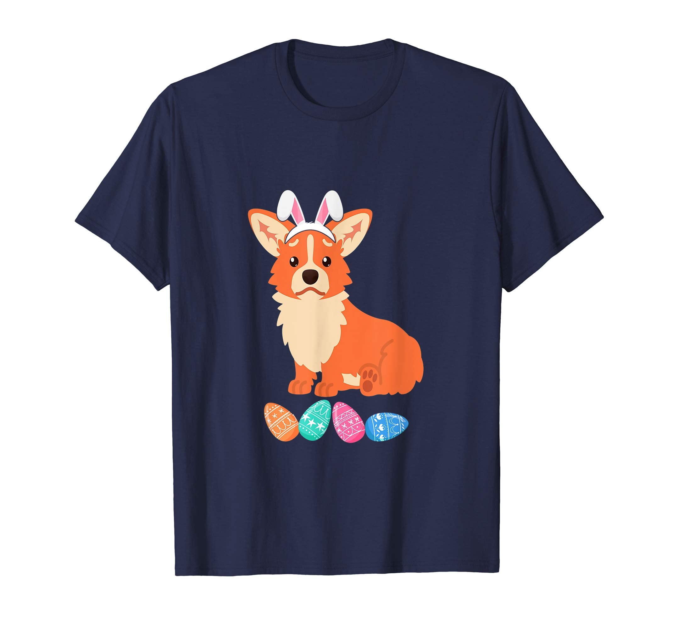 Funny Easter Corgi With Bunny Ears And Eggs T Shirt