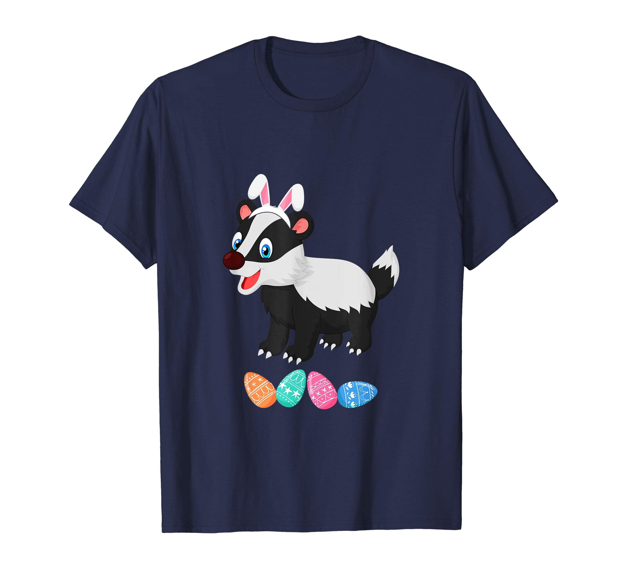 Funny Easter Badger With Bunny Ears And Eggs T Shirt