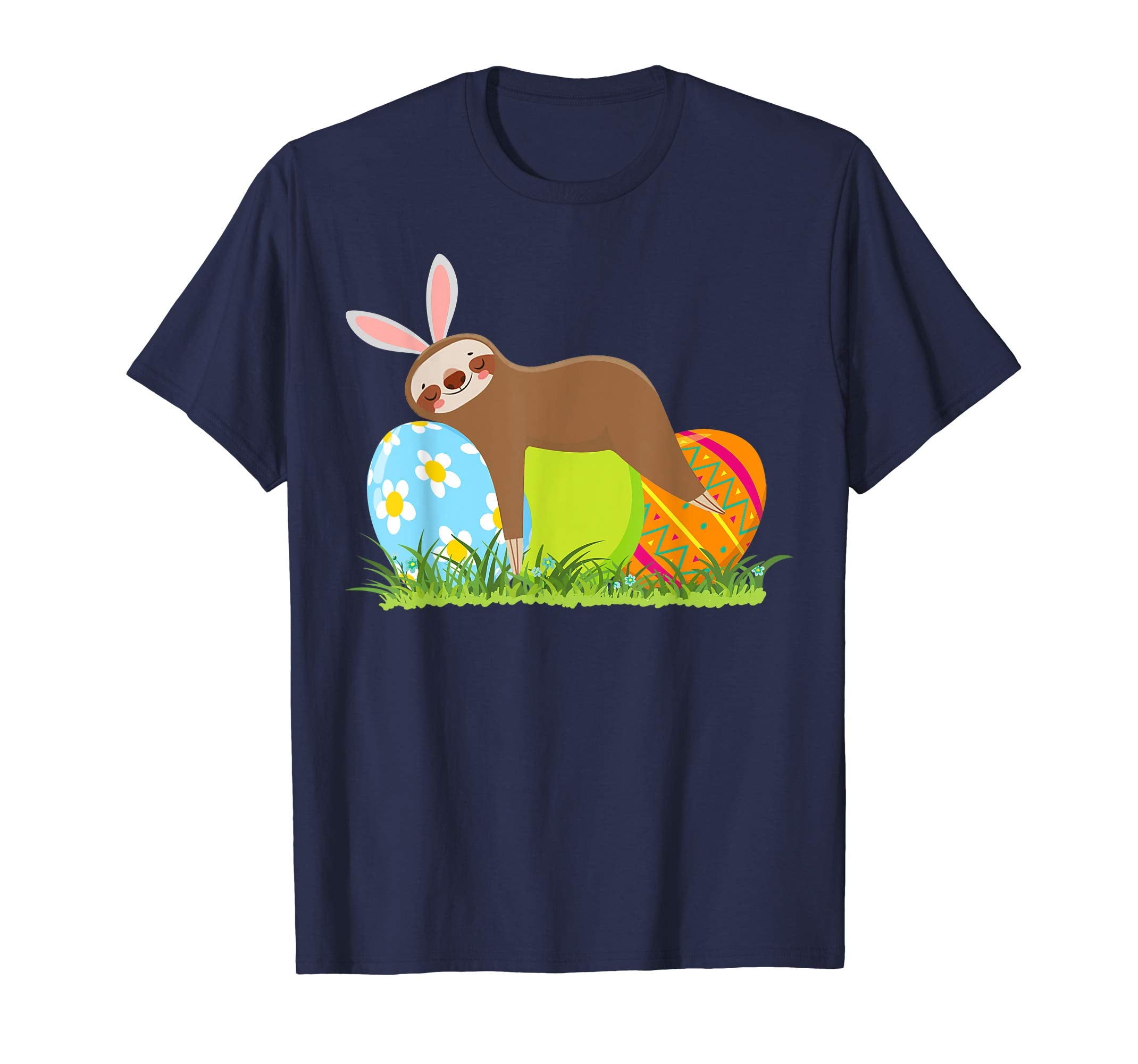 Funny Sloth Easter Day Bunny Ear Egg Easter Shirt Boys Girls