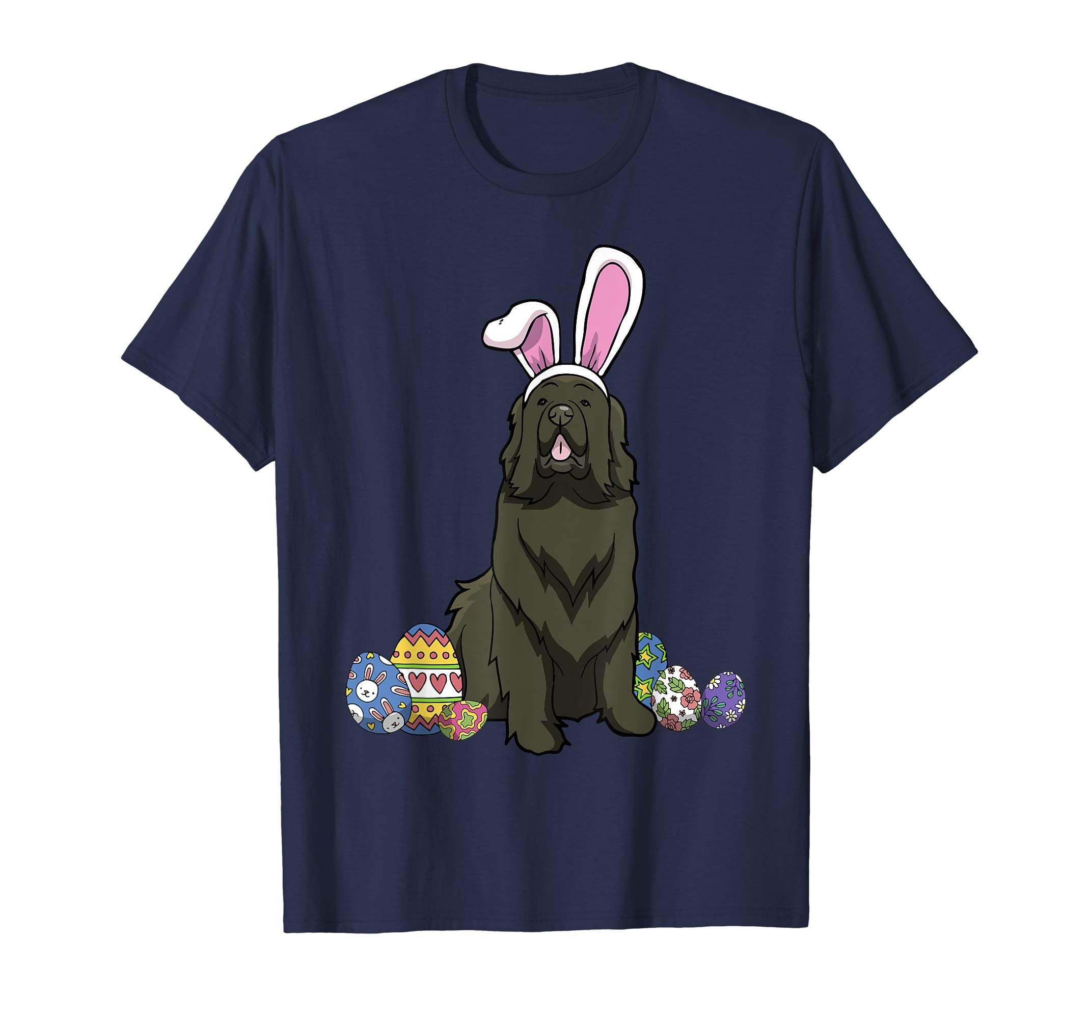 Newfoundland Dressed As Easter Bunny With Rabbit Ears Shirt
