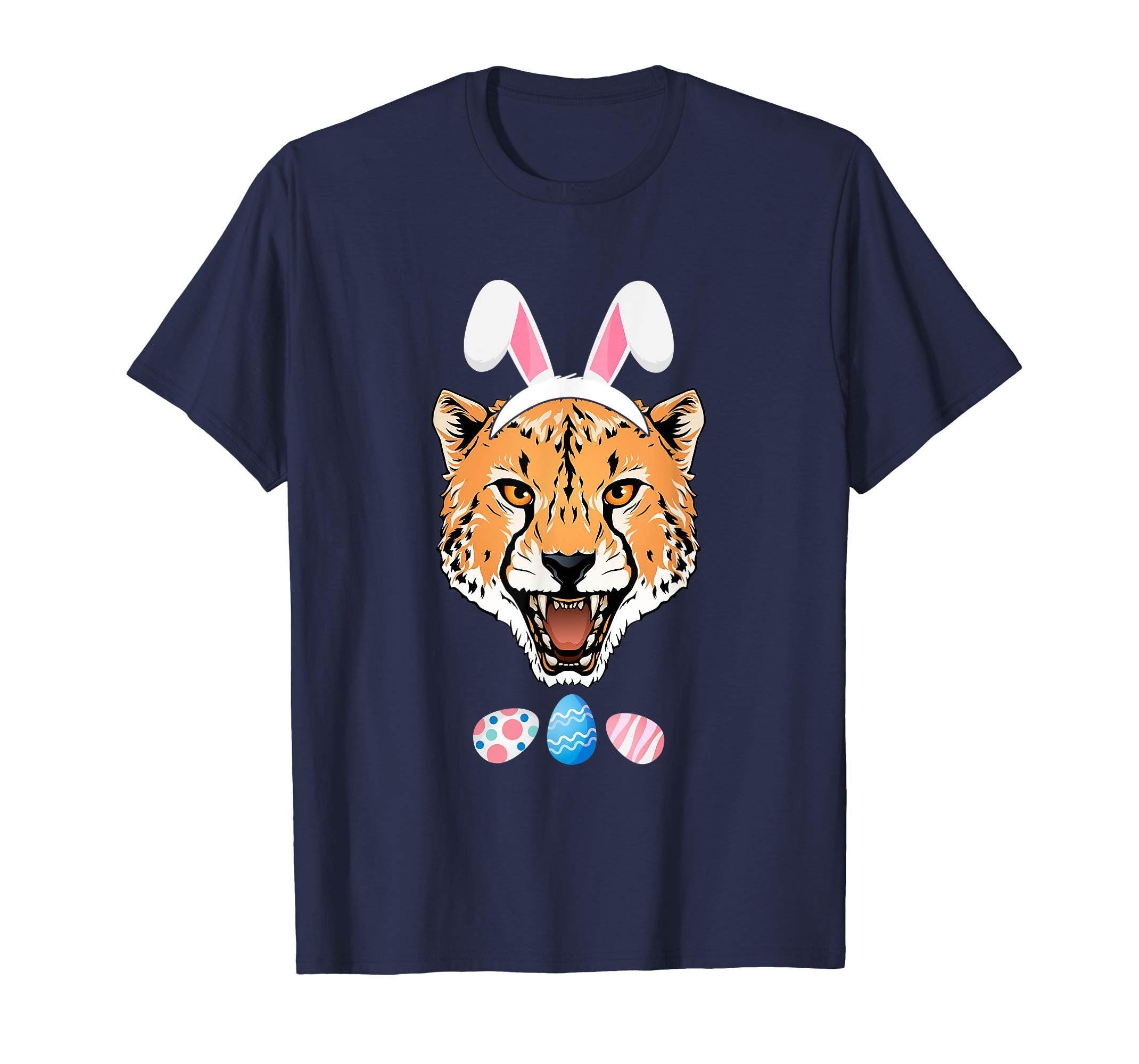 Funny Easter Cheetah With Bunny Ears And Eggs T Shirt